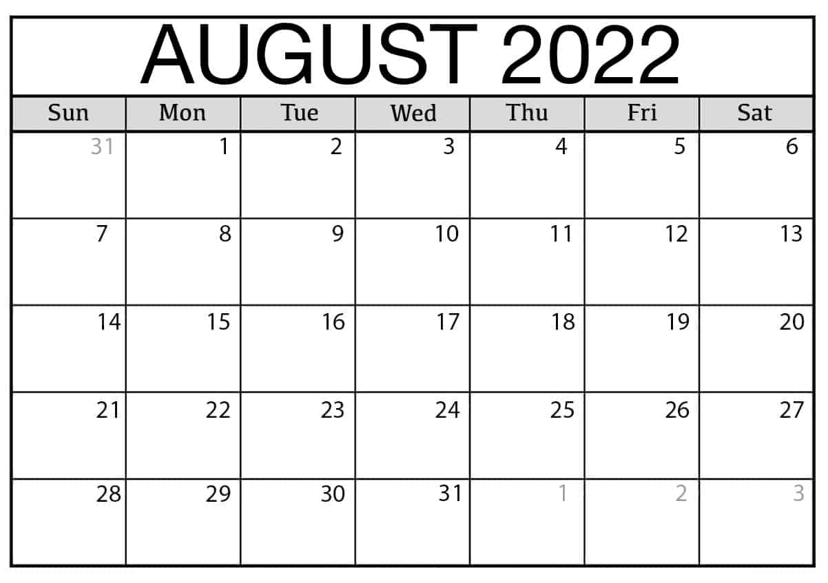 Blank August 2022 Calendar