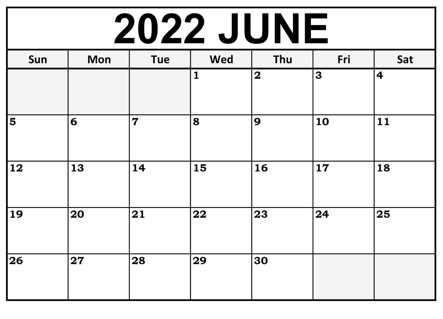 Blank June 2022 Calendar Template