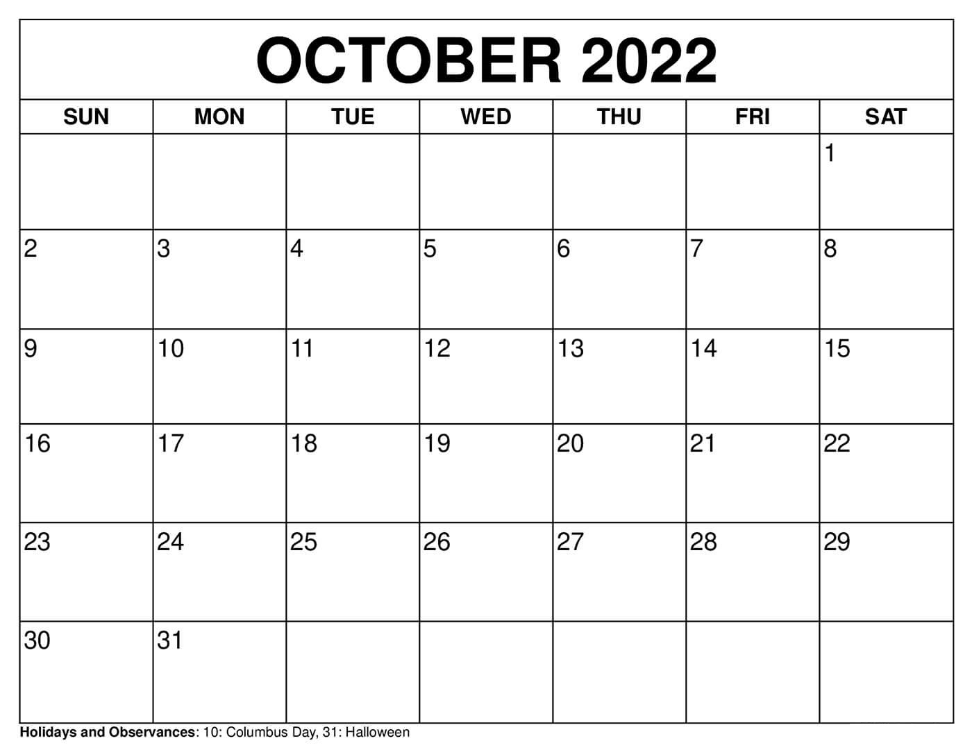 Blank October 2022 Calendar New