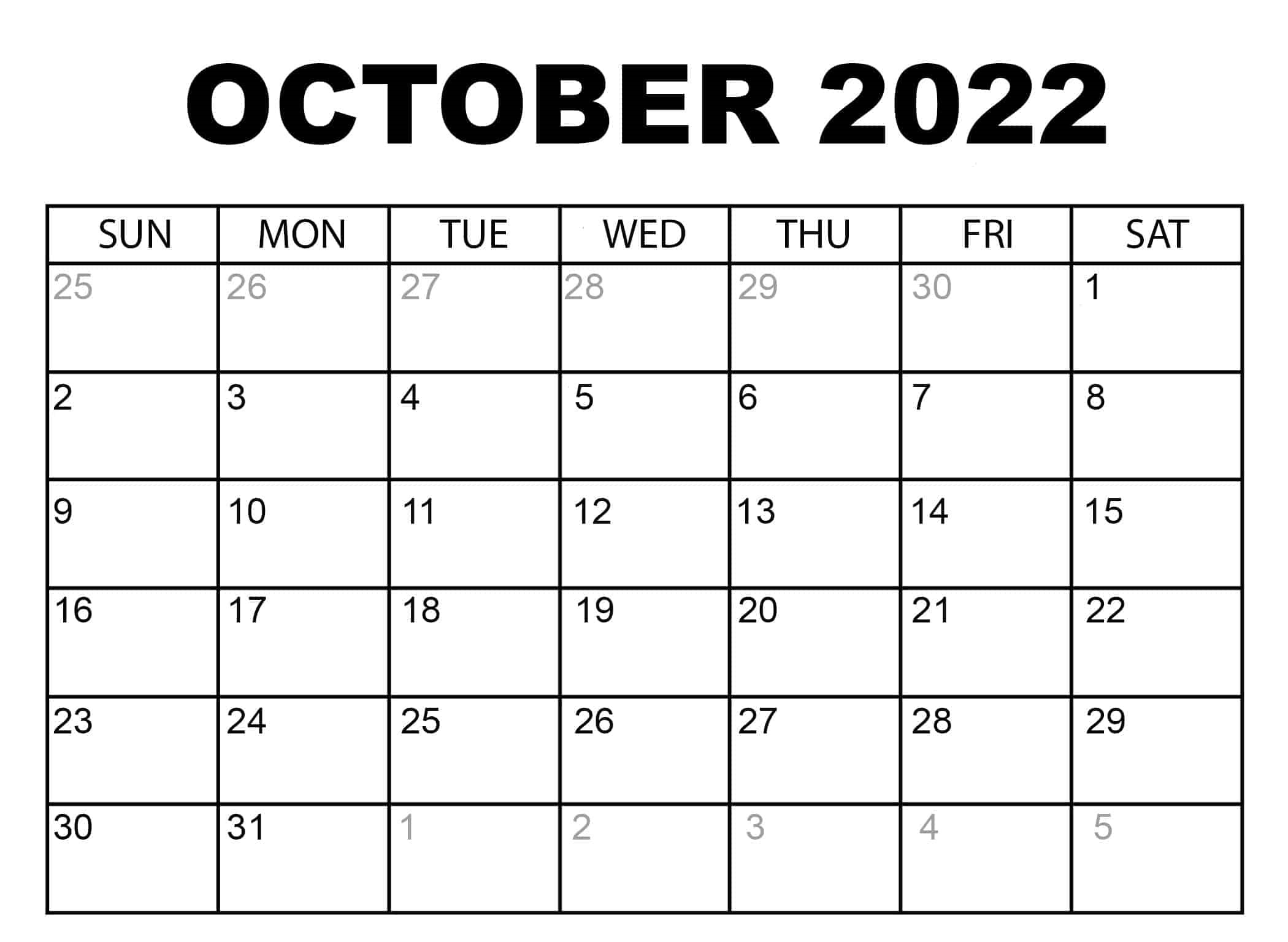 Blank October 2022 Calendar PDF
