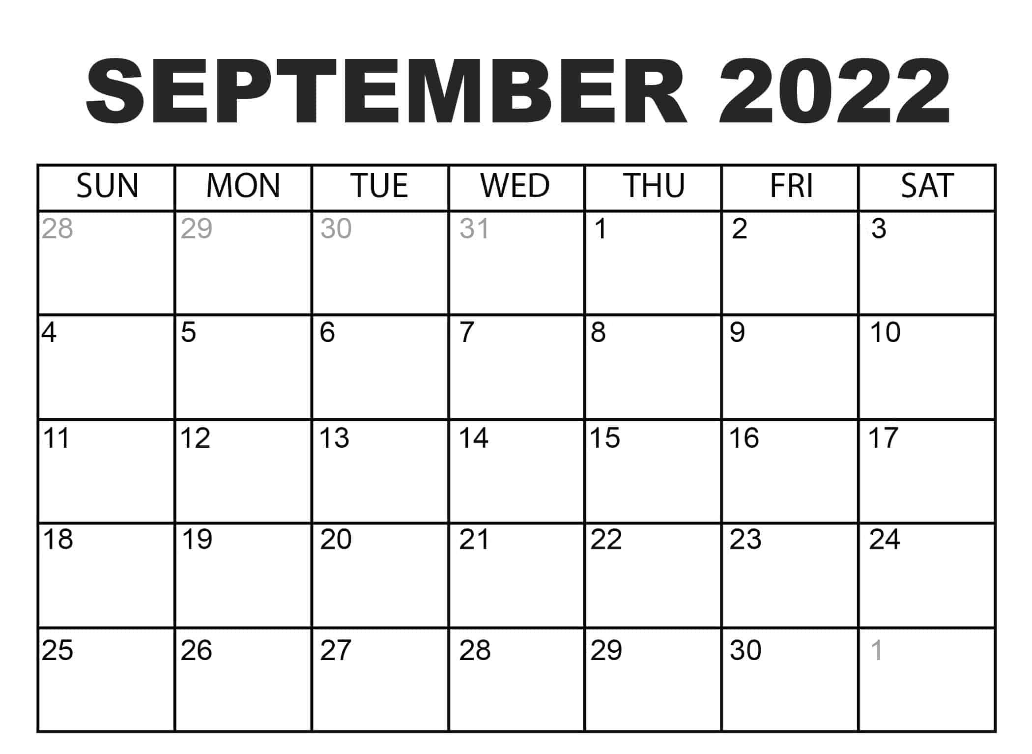 Blank September 2022 Calendar Template