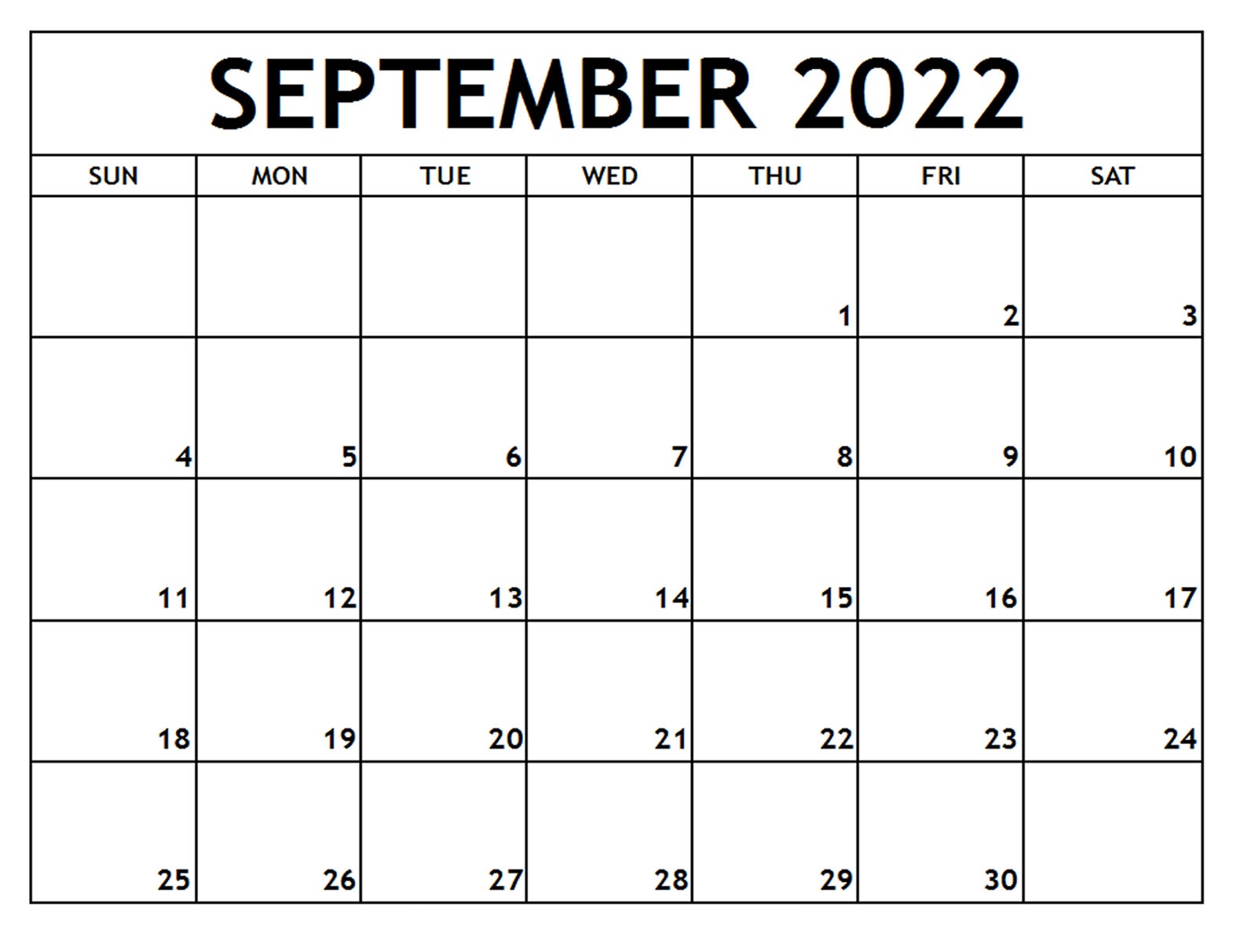 Blank September 2022 Calendar