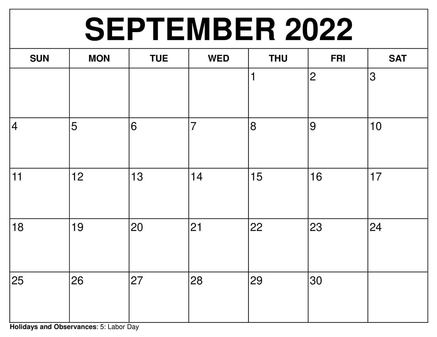 Blank September 2022 Printable Calendar