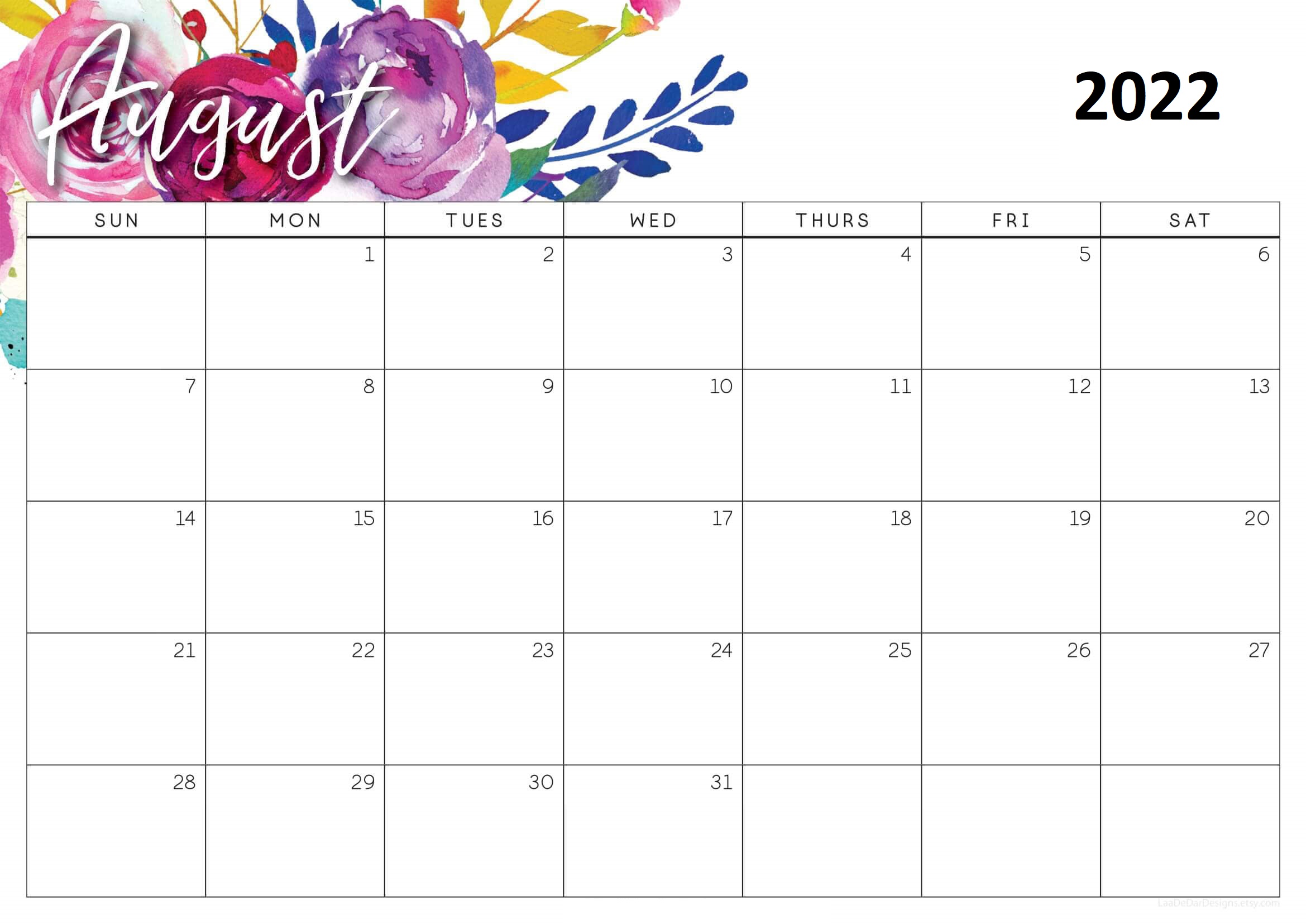 Cute August 2022 Calendar PDF