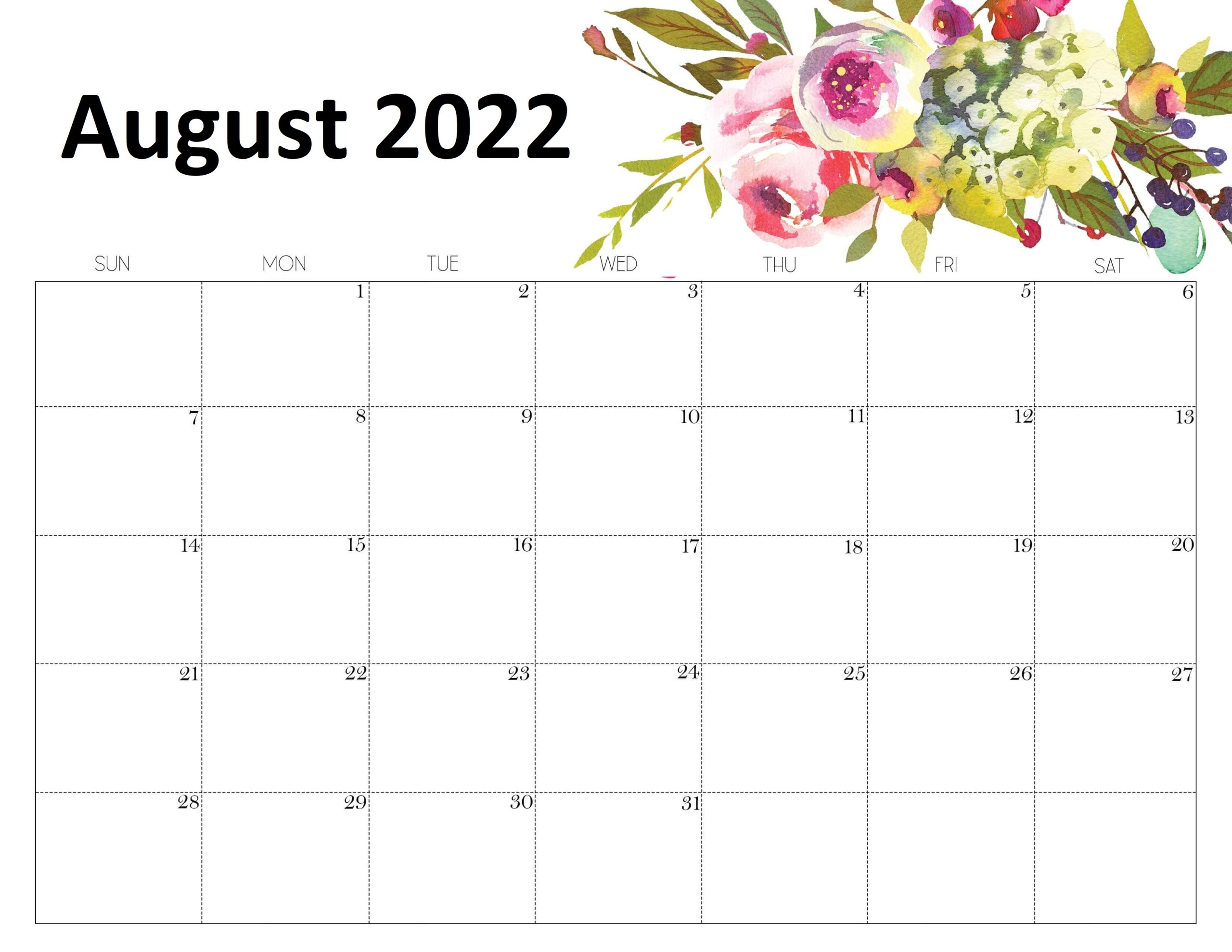 Cute August 2022 Calendar Template
