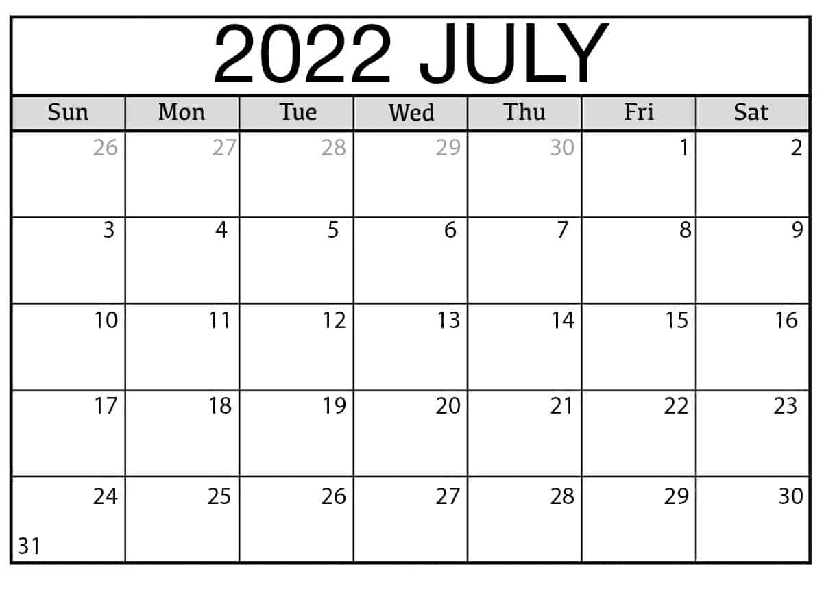 Cute July 2022 Printable Calendar
