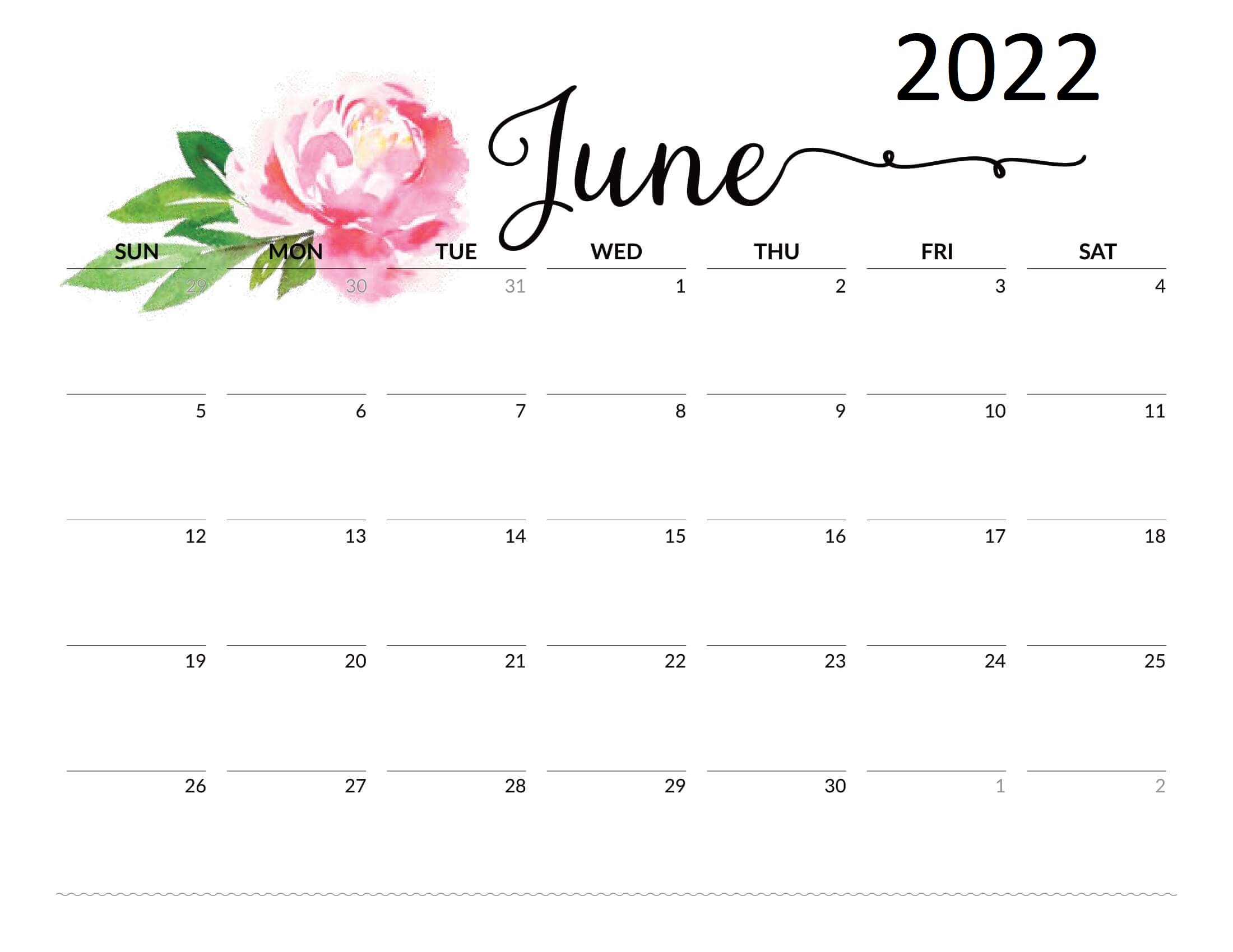 Cute June 2022 Calendar Printable