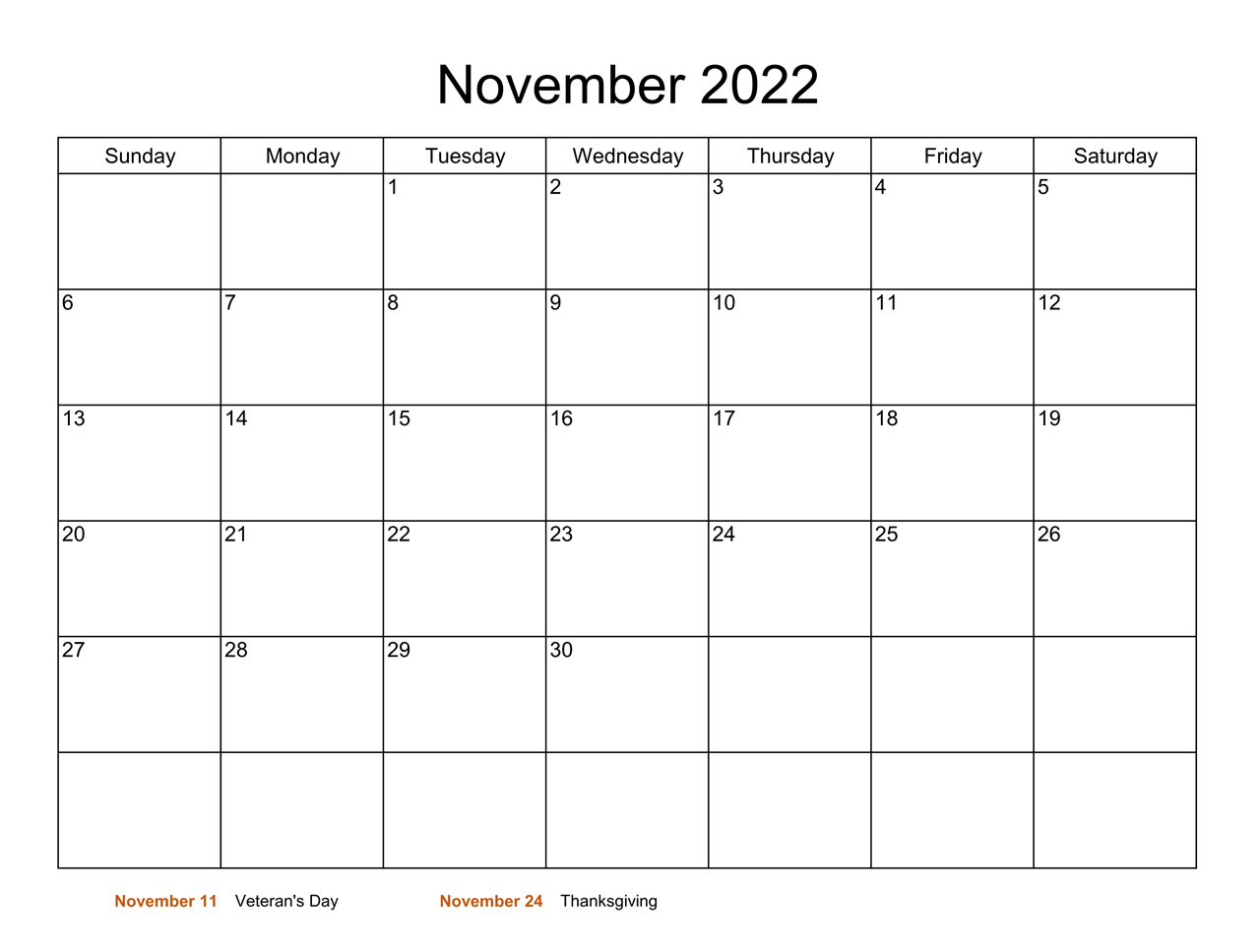 Cute November 2022 Calendar