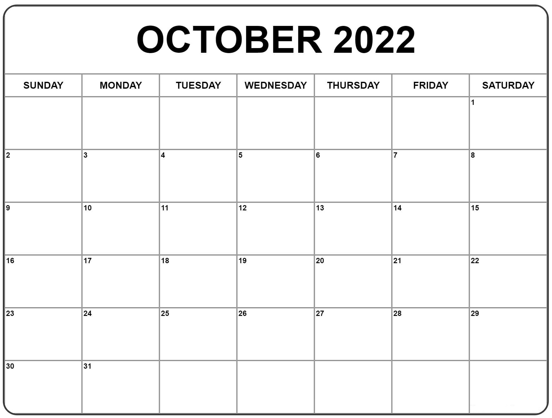 Cute October 2022 Calendar Template
