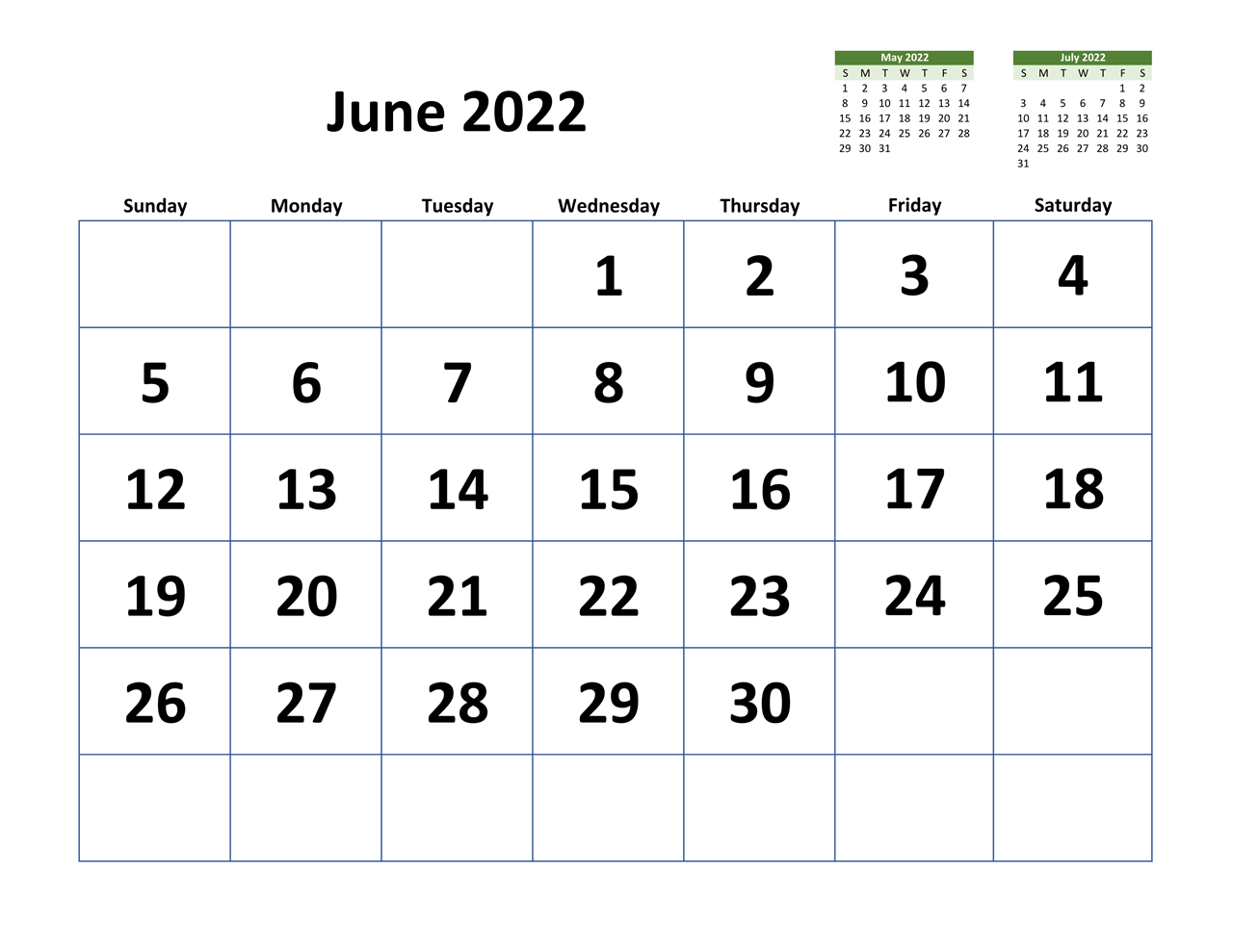 Download June 2022 Printable Calendar
