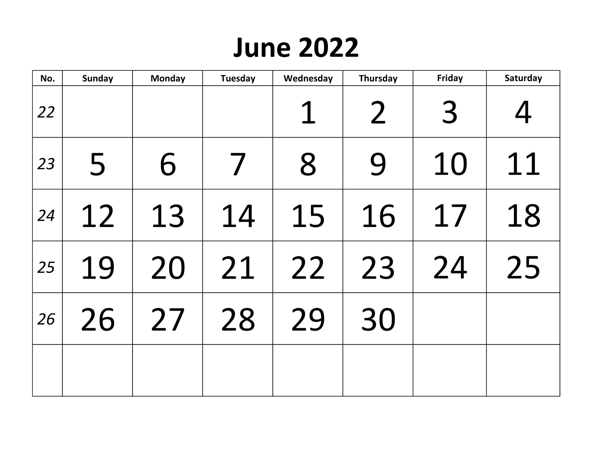 June 2022 Calendar With Holidays PDF