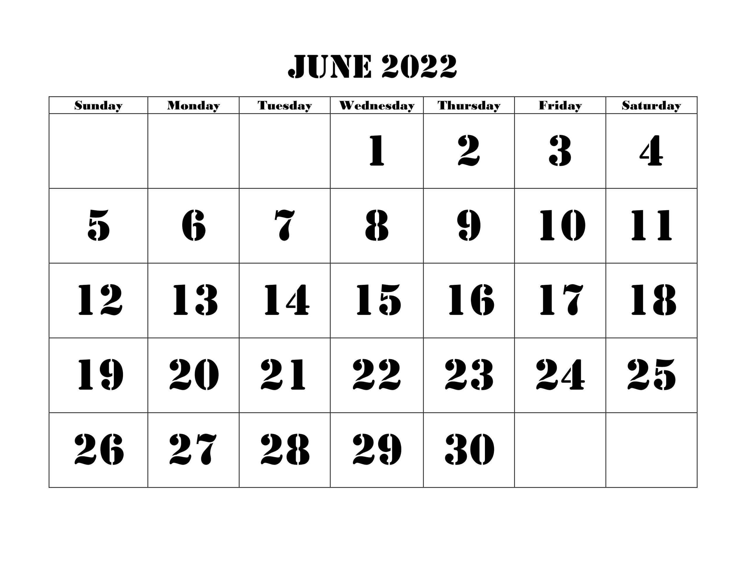 June 2022 Calendar With Holidays Word