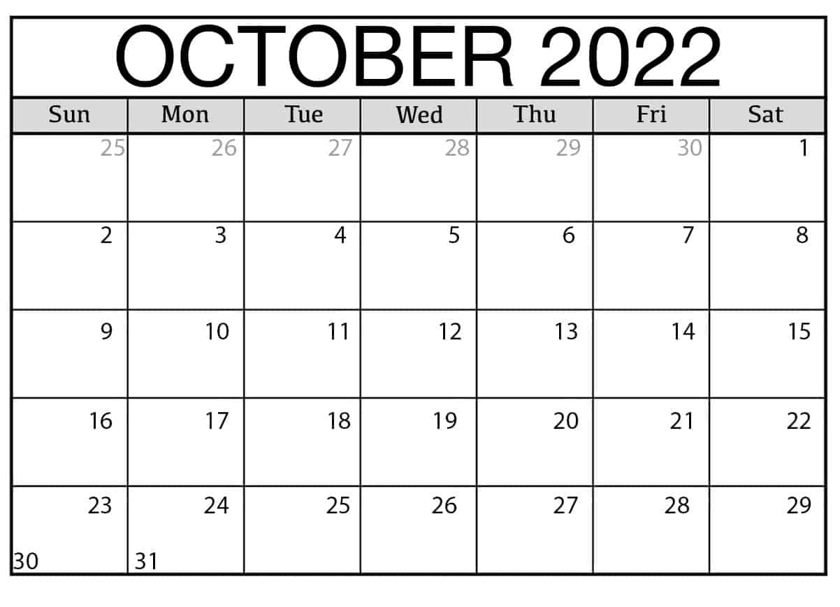 October 2022 Calendar With Holidays Template