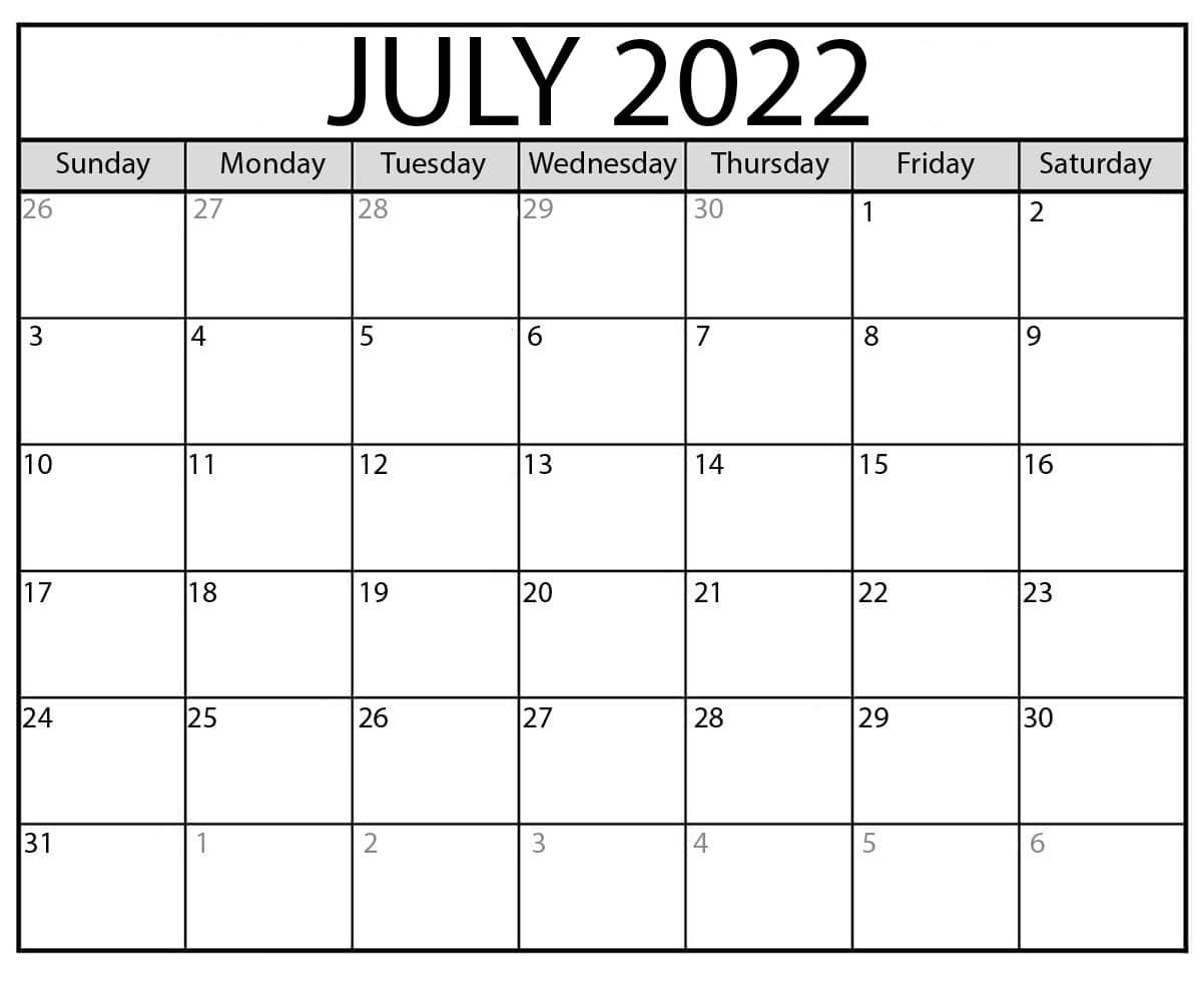 Printable July 2022 Calendar New
