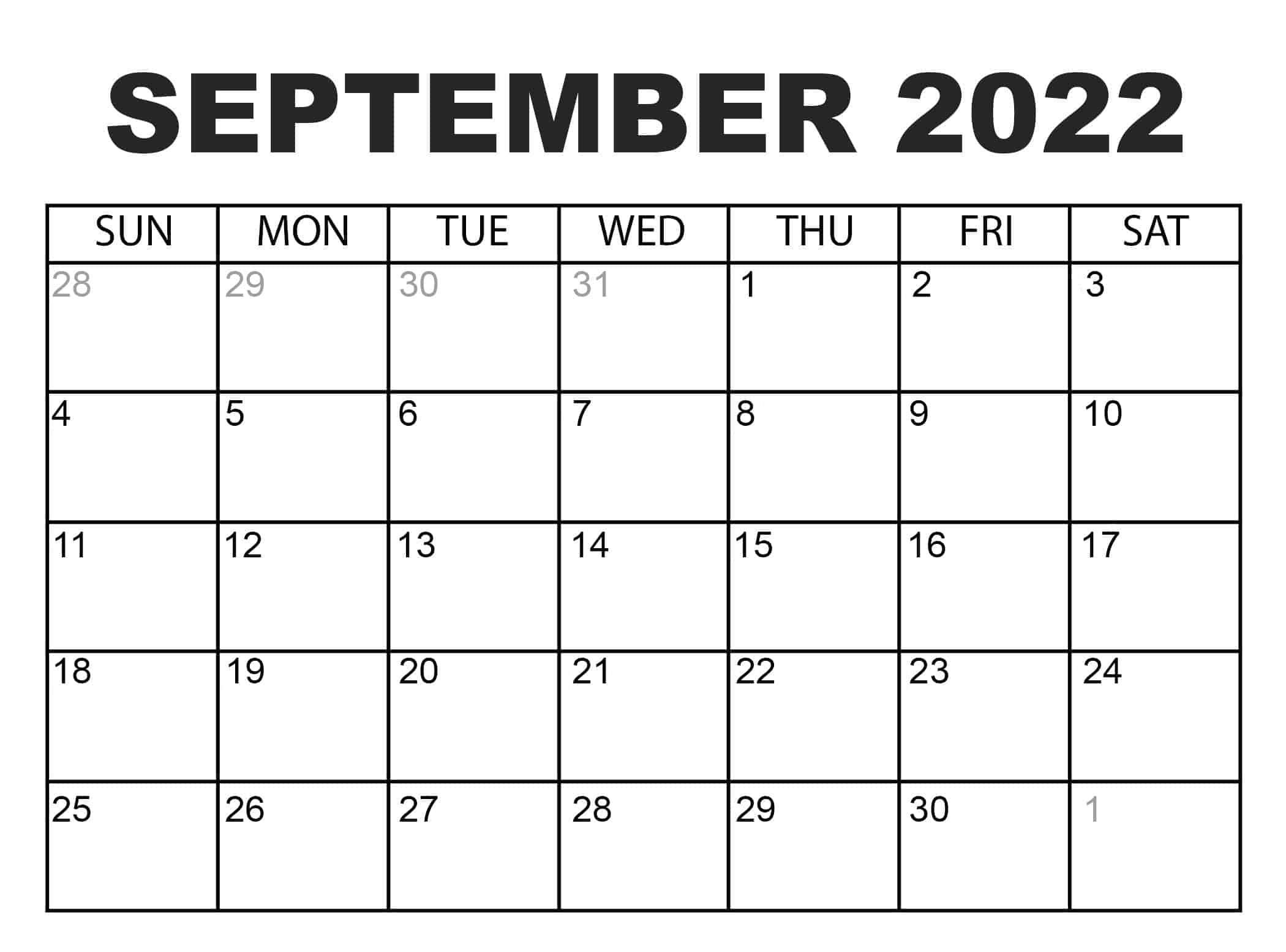Printable September 2022 Calendar Template