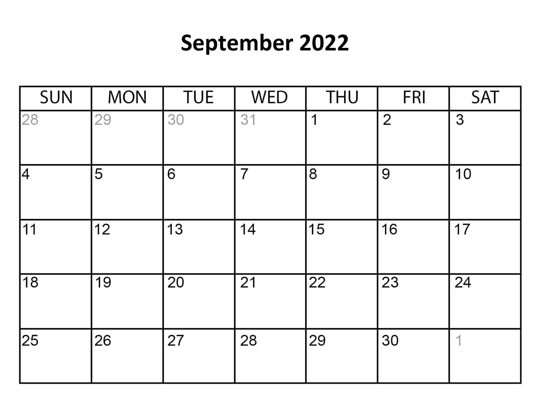 September 2022 Printable Calendar Template
