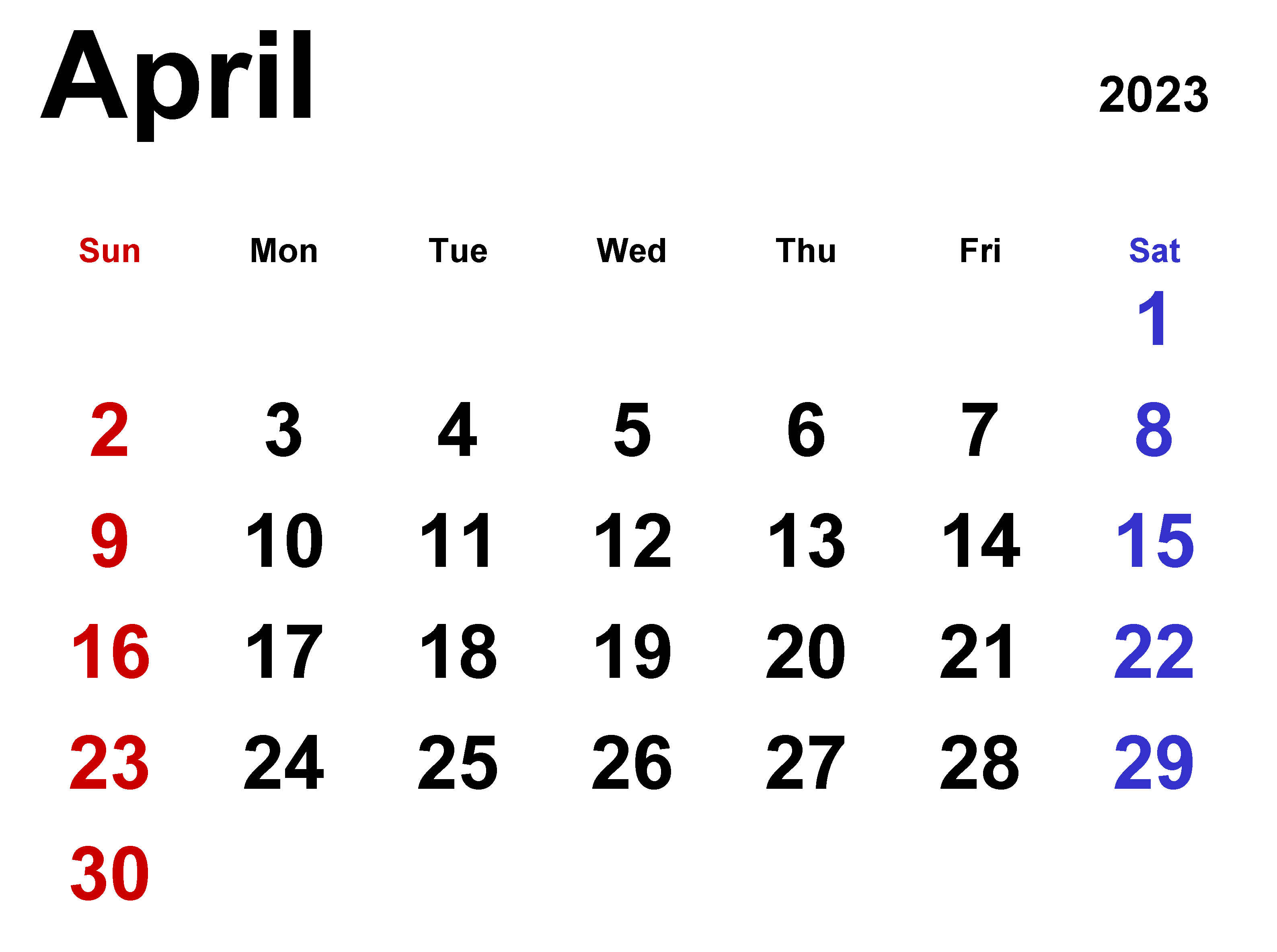 April 2023 Calendar With Holidays New