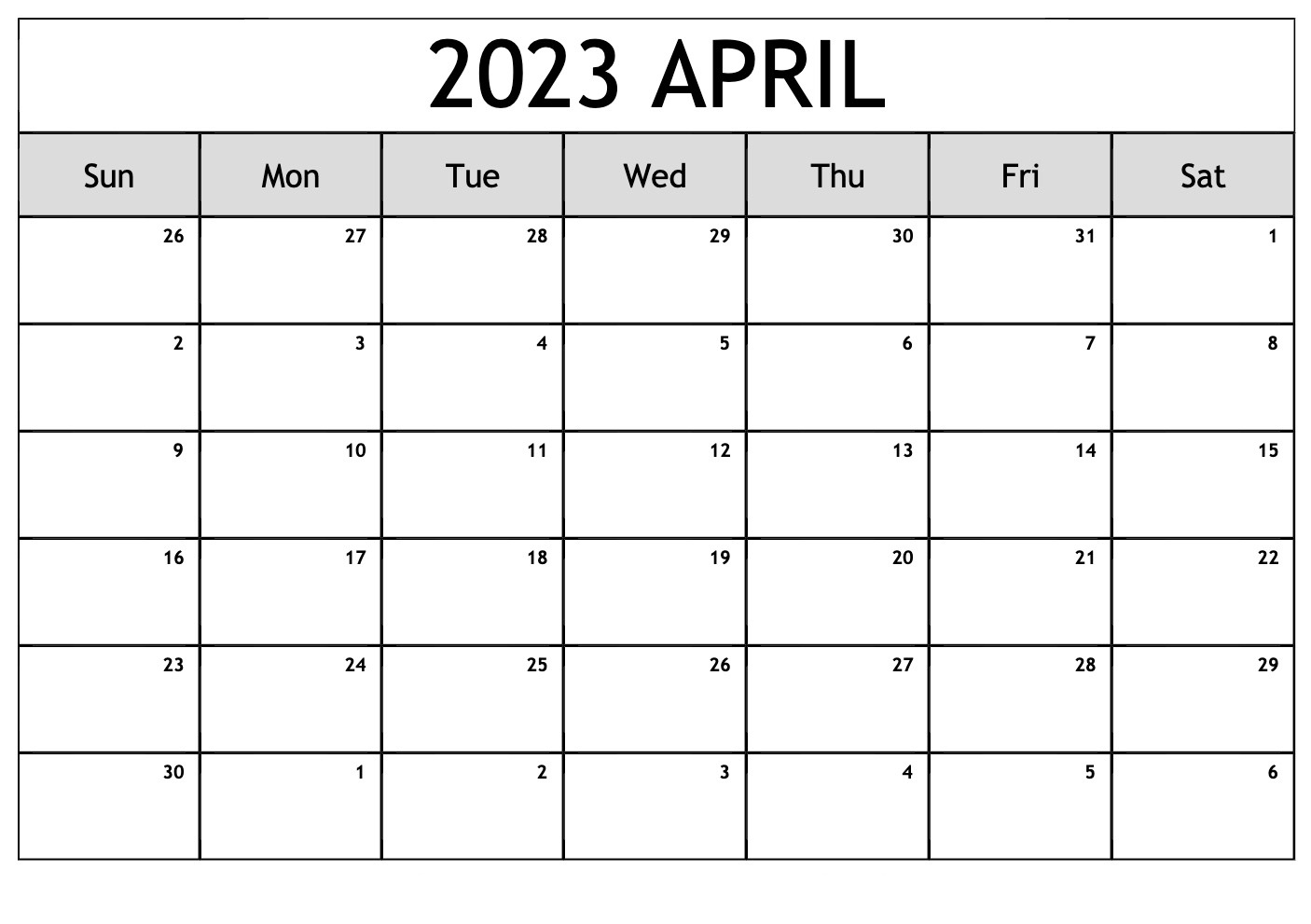 Blank April 2023 Calendar New