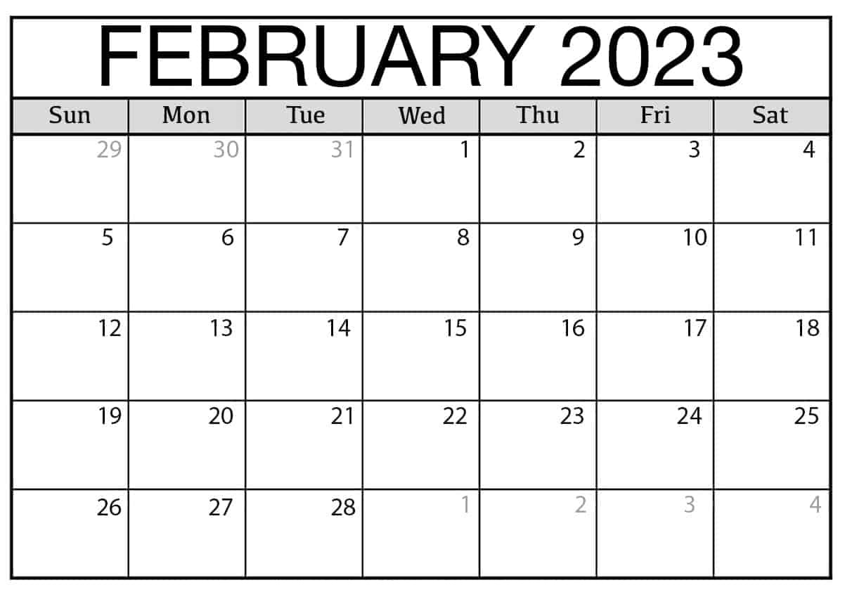 Blank February 2023 Printable Calendar