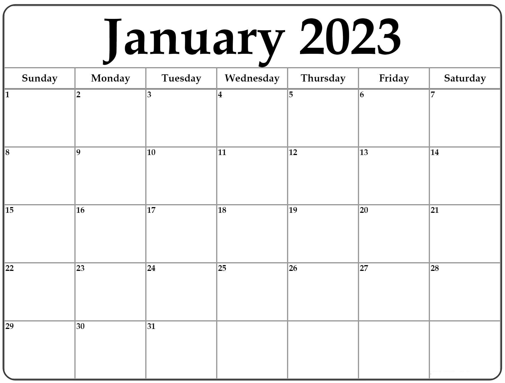 Blank January 2023 Calendar With Notes