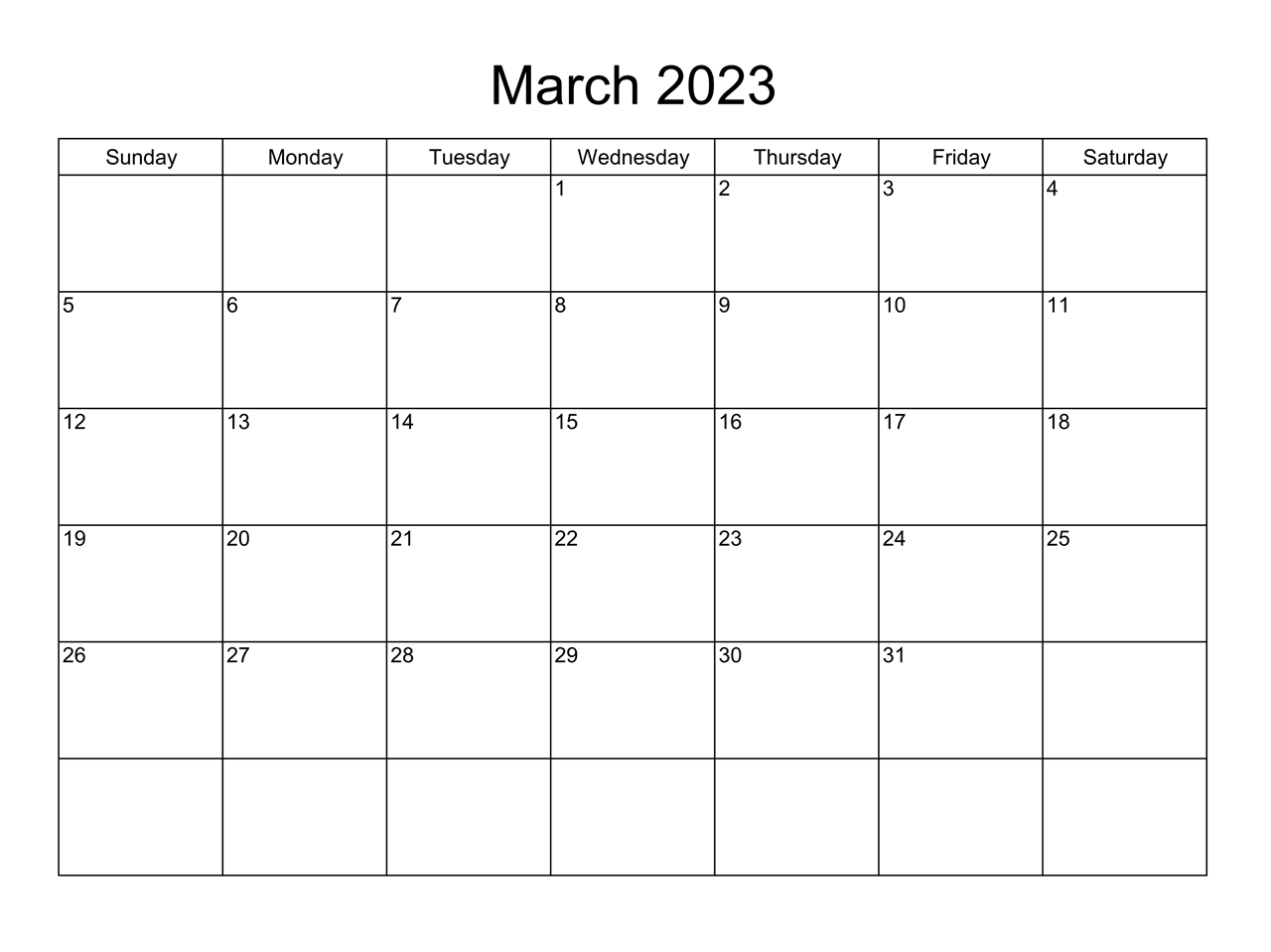 Blank March 2023 Calendar New