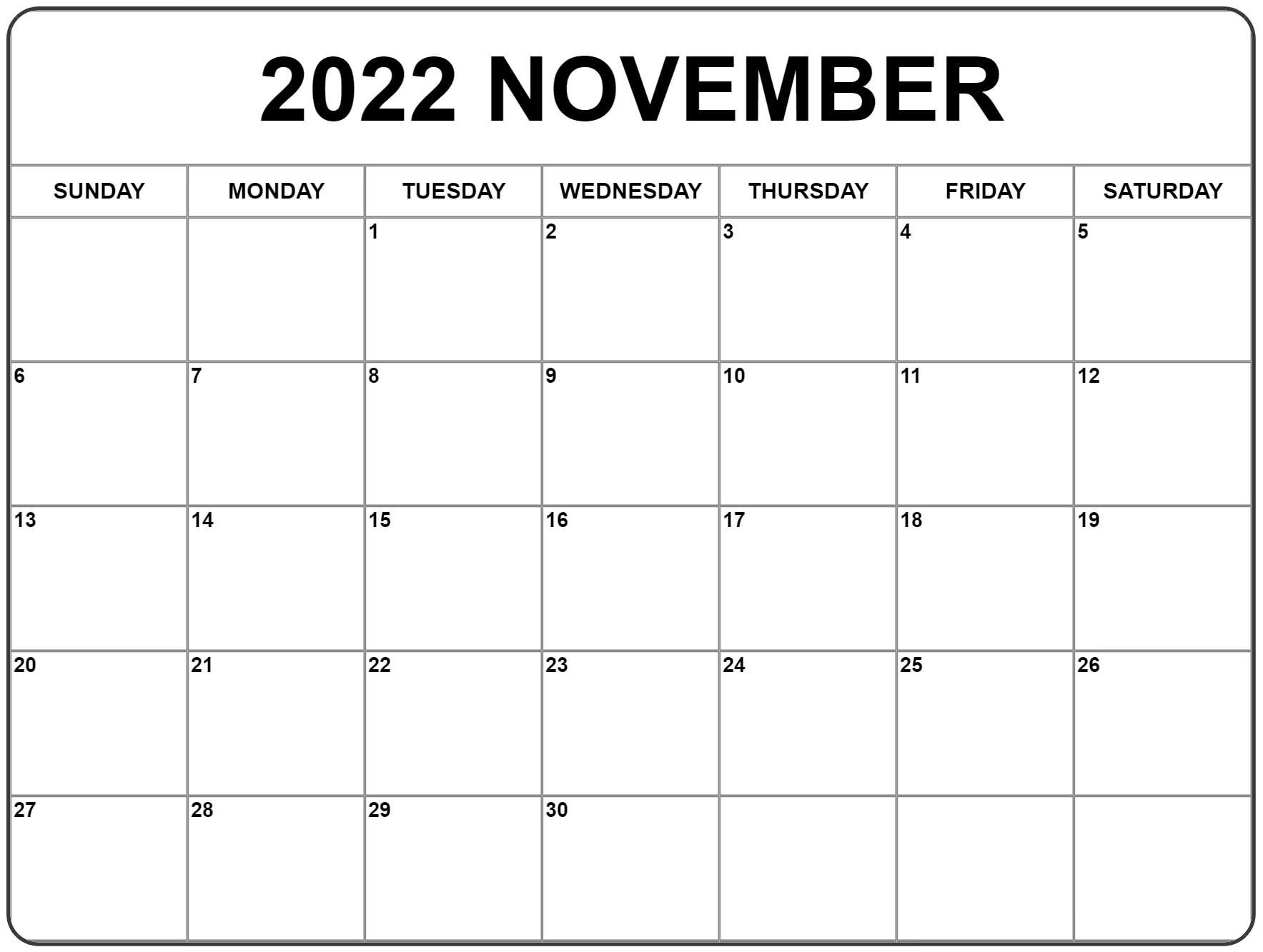 Blank November 2022 Calendar New