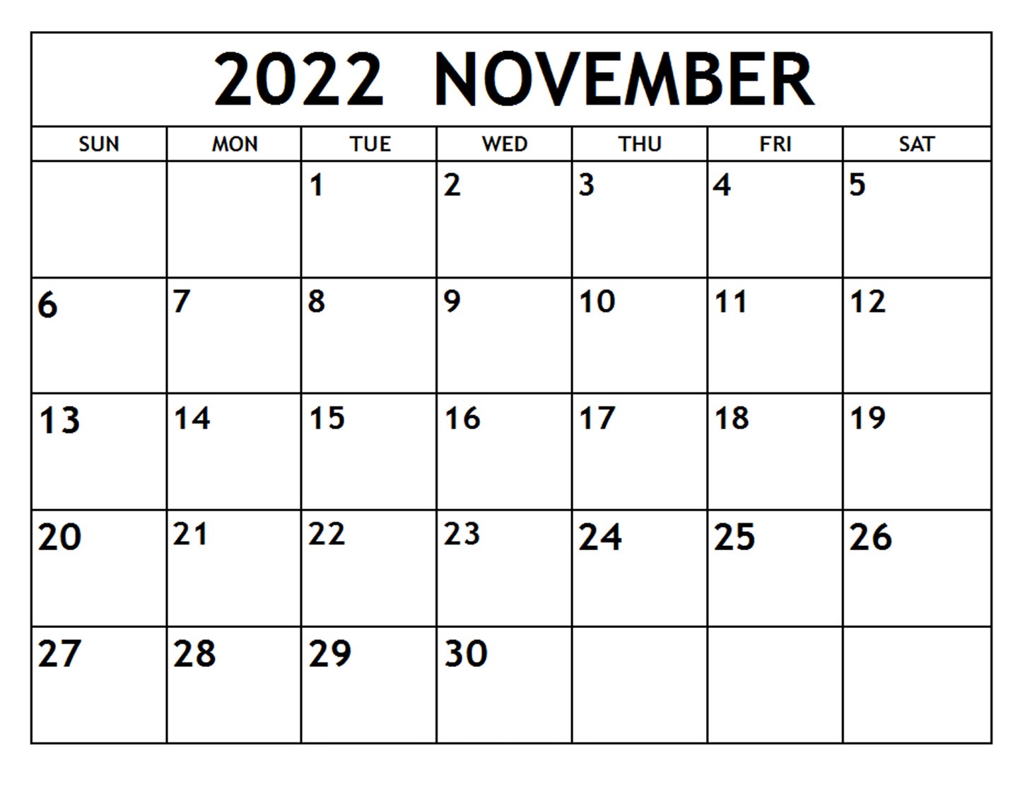 Blank November 2022 Calendar PDF