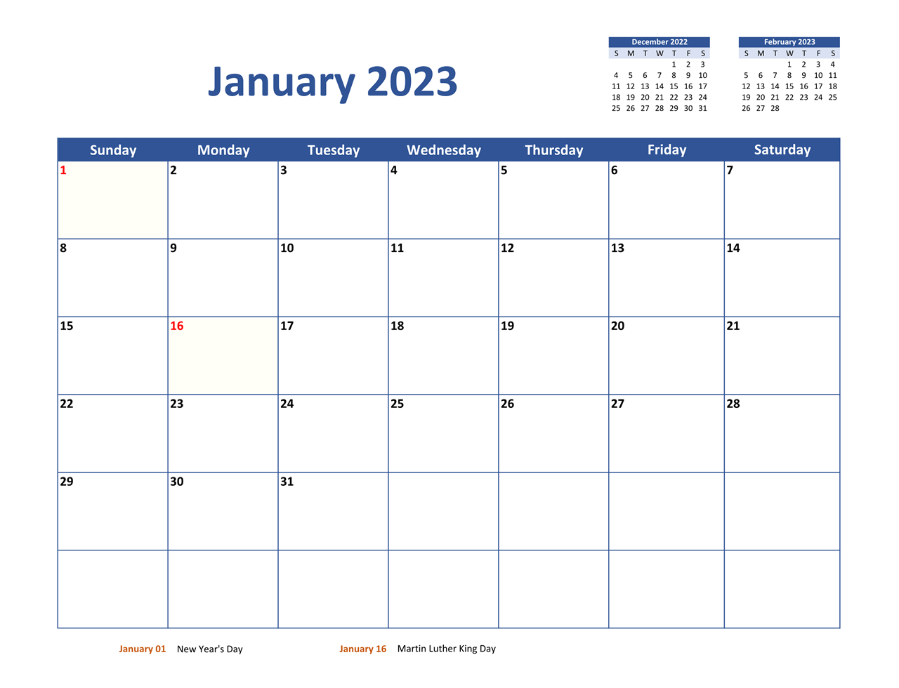 Cute 2023 January Calendar