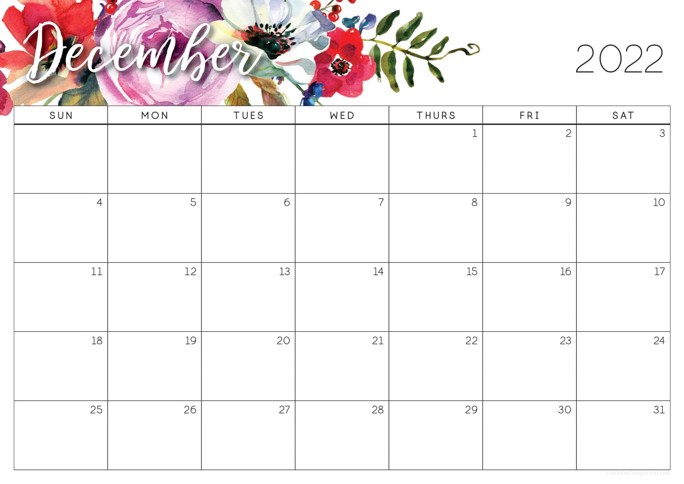 Cute December 2022 Calendar PDF