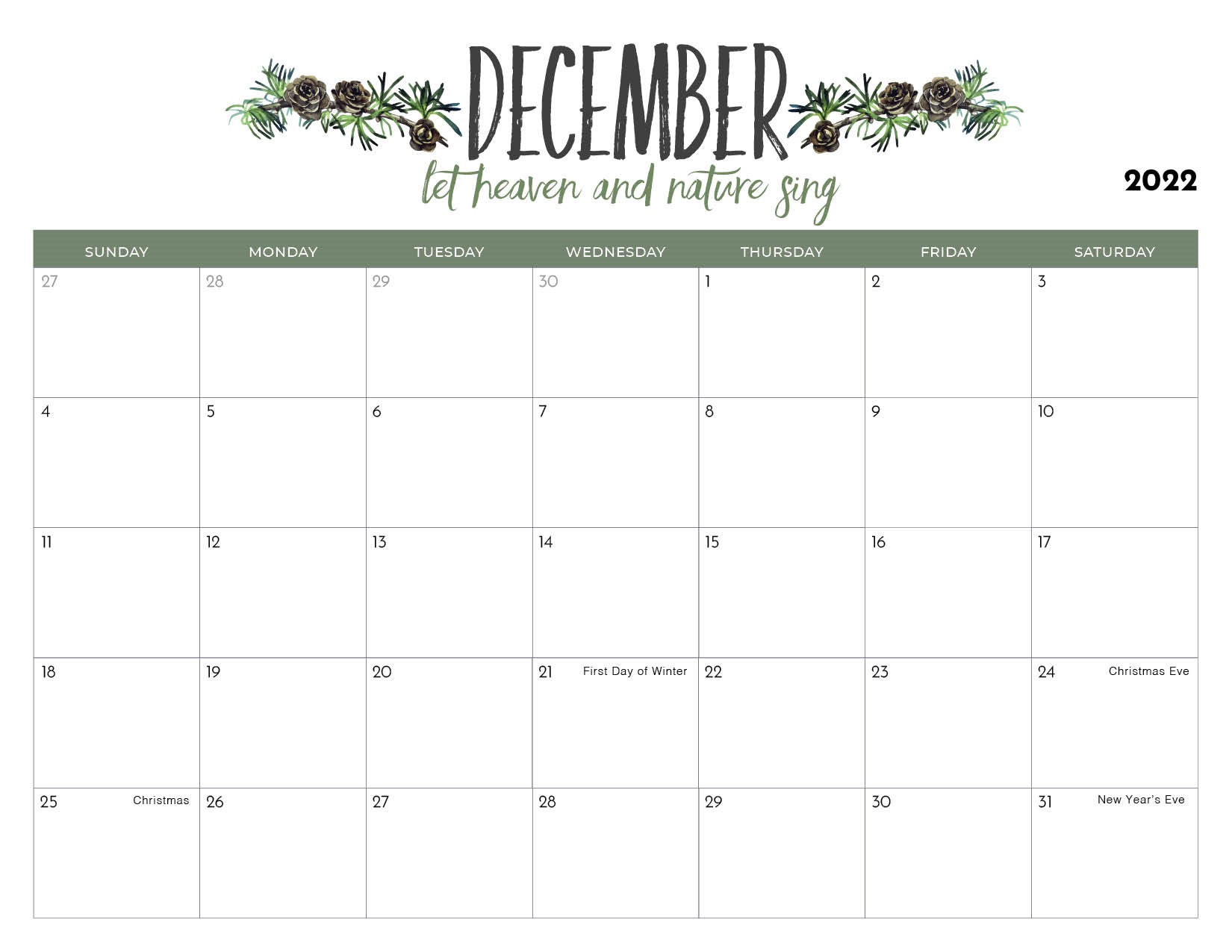 Cute December 2022 Calendar Template