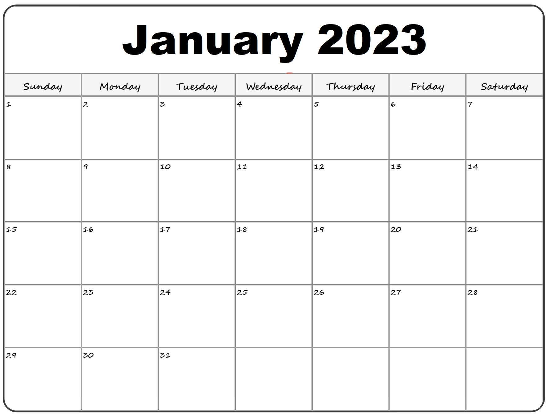Cute January 2023 Calendar PDF