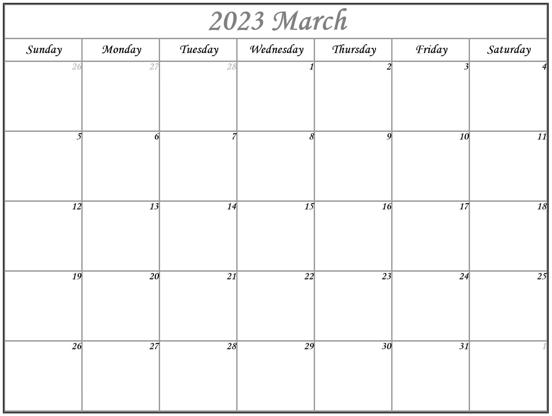 Cute March 2023 Calendar PDF
