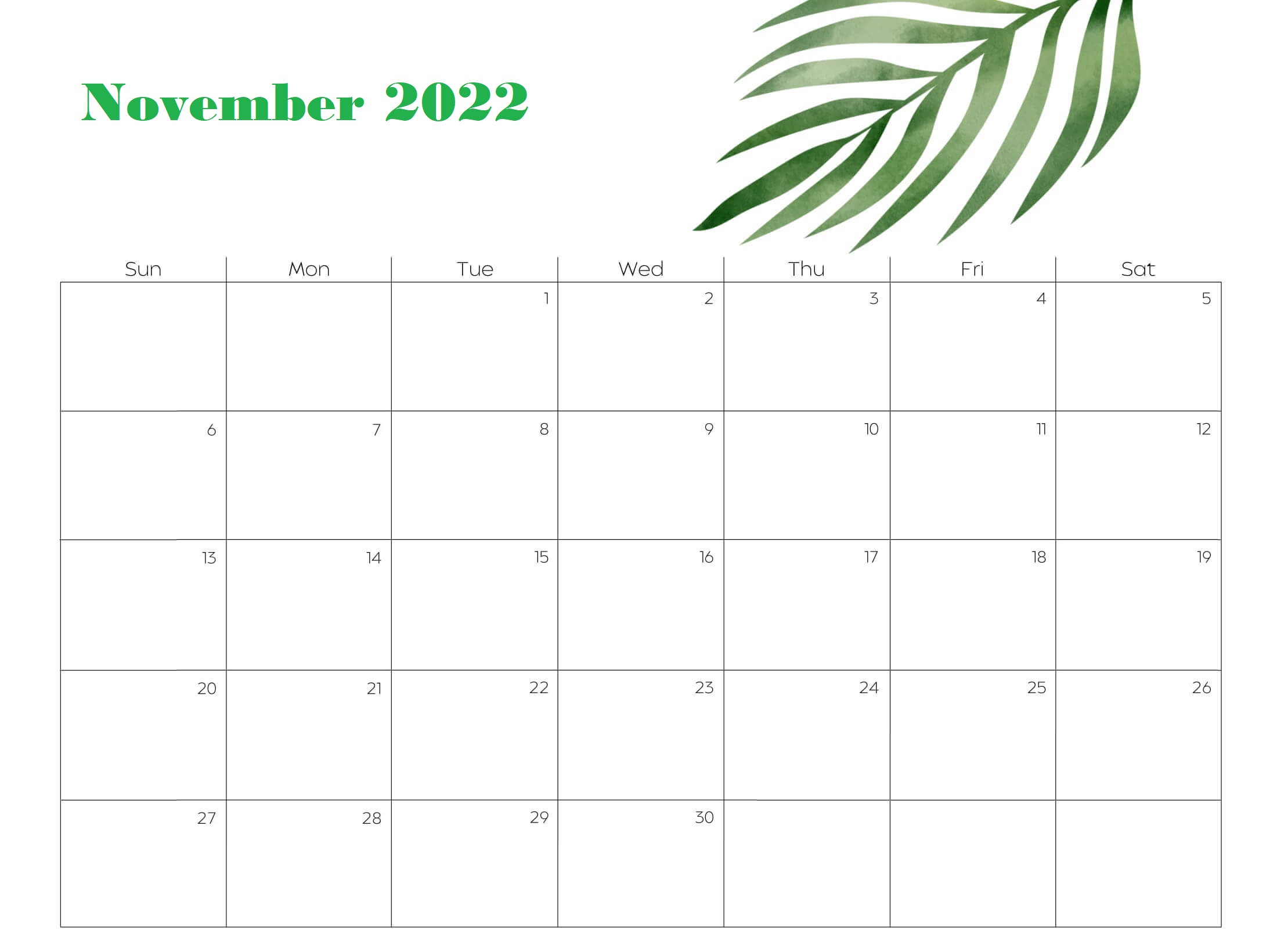 Cute November 2022 Calendar Print