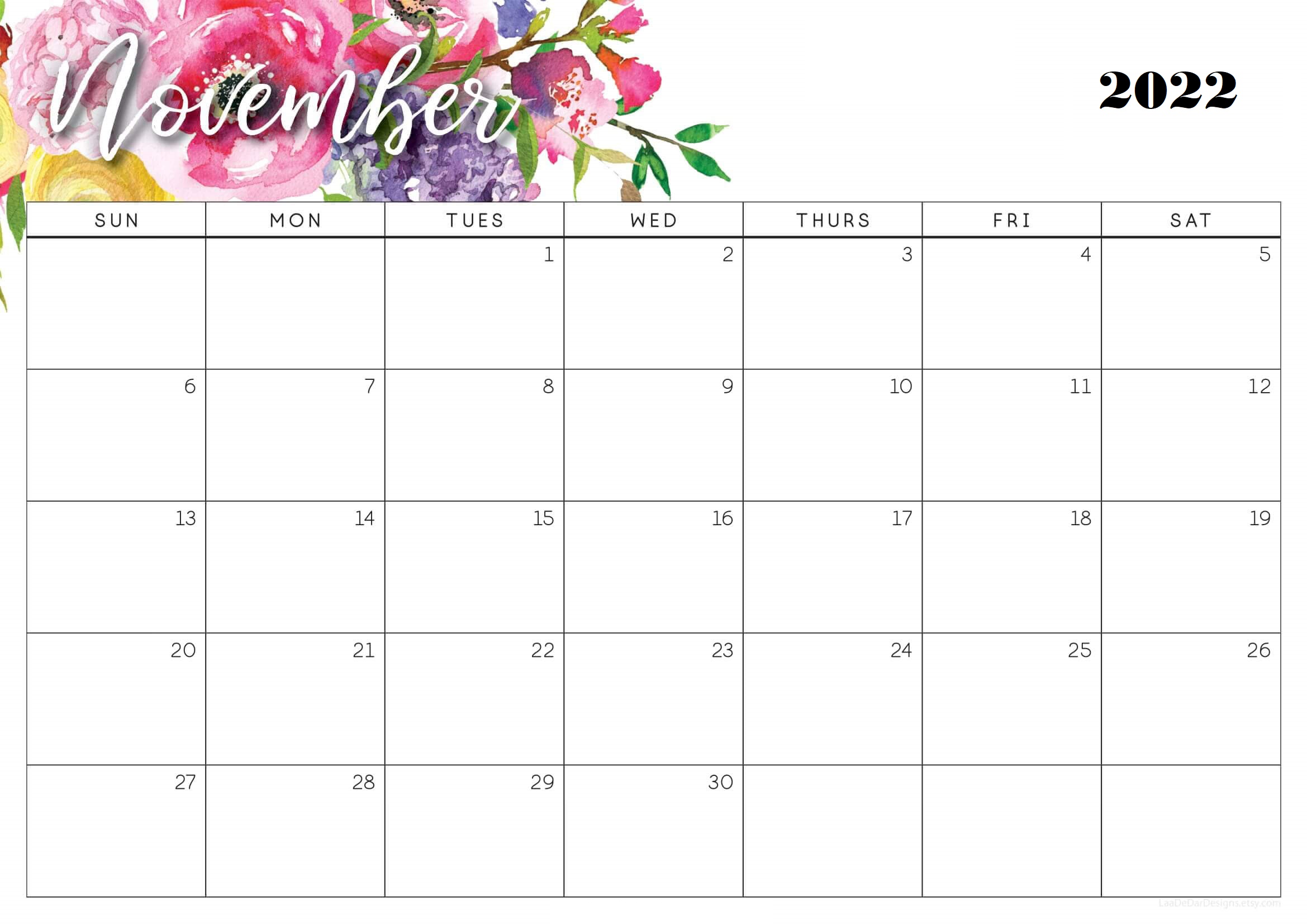 Cute November 2022 Calendar Template