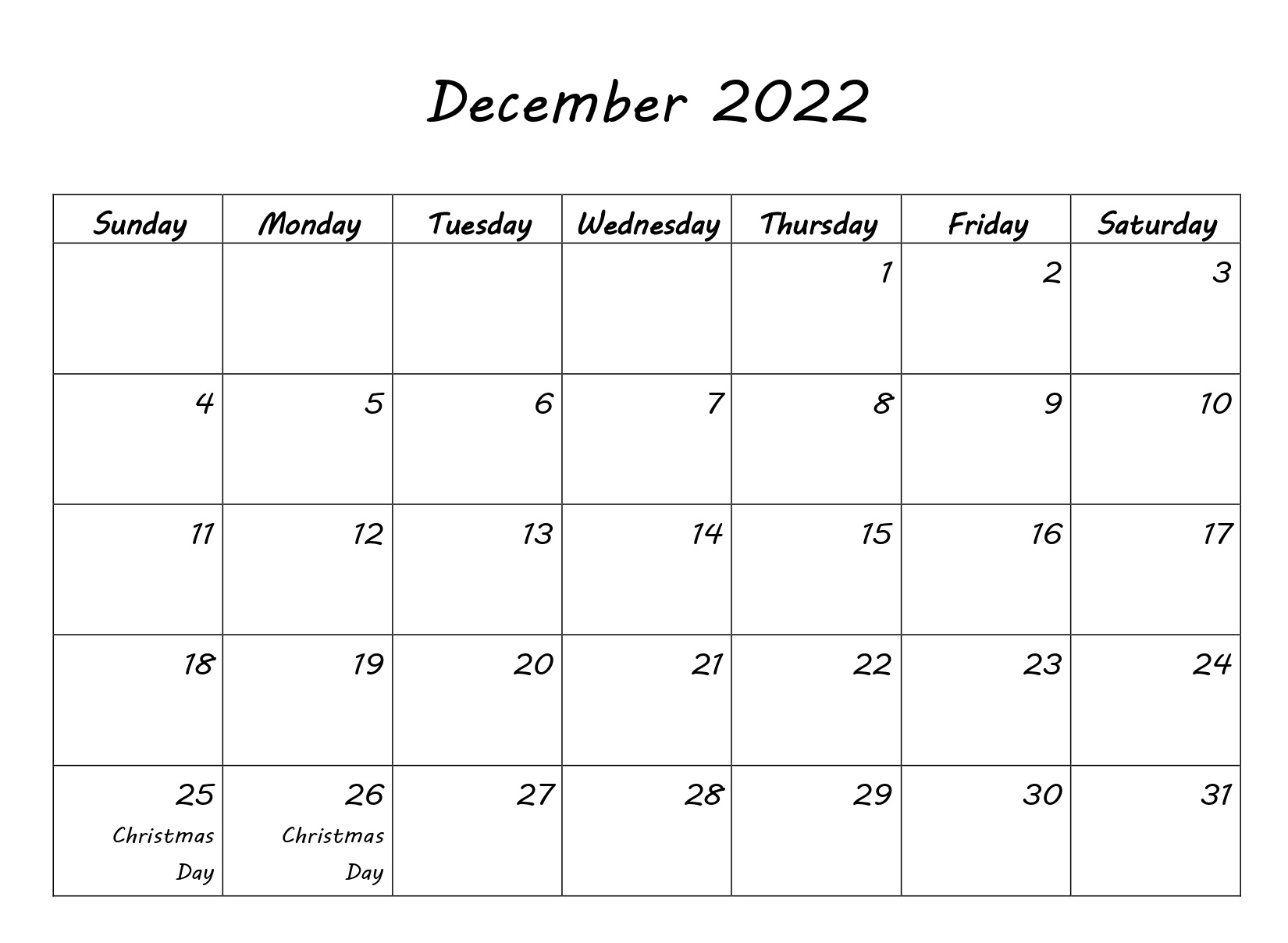 December 2022 Calendar With Holidays PDF