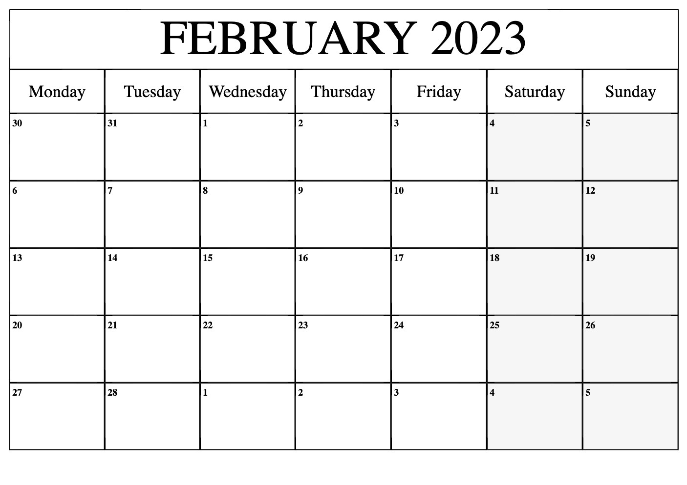 February 2023 Printable Calendar PDF