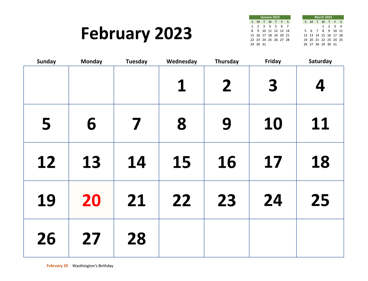 February 2023 Printable Calendar With Holidays