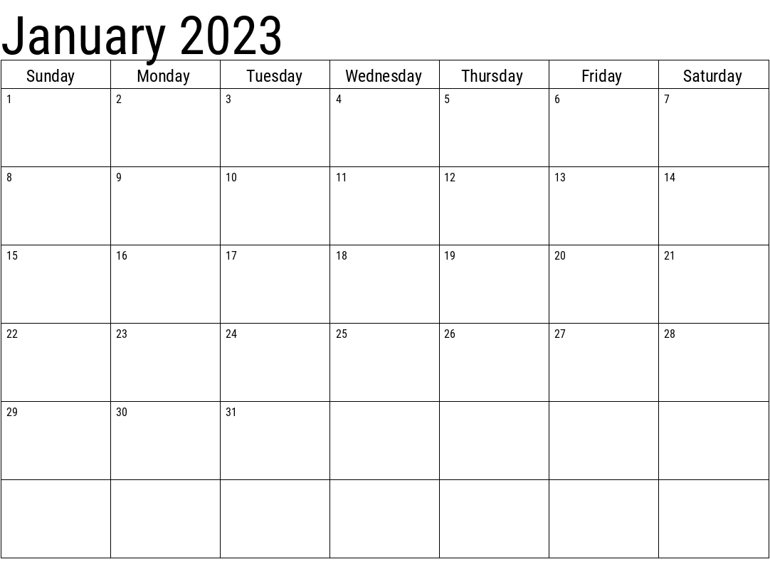 January 2023 Printable Calendar Template