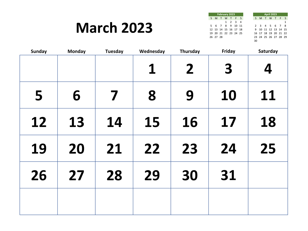 March 2023 Calendar With Holidays