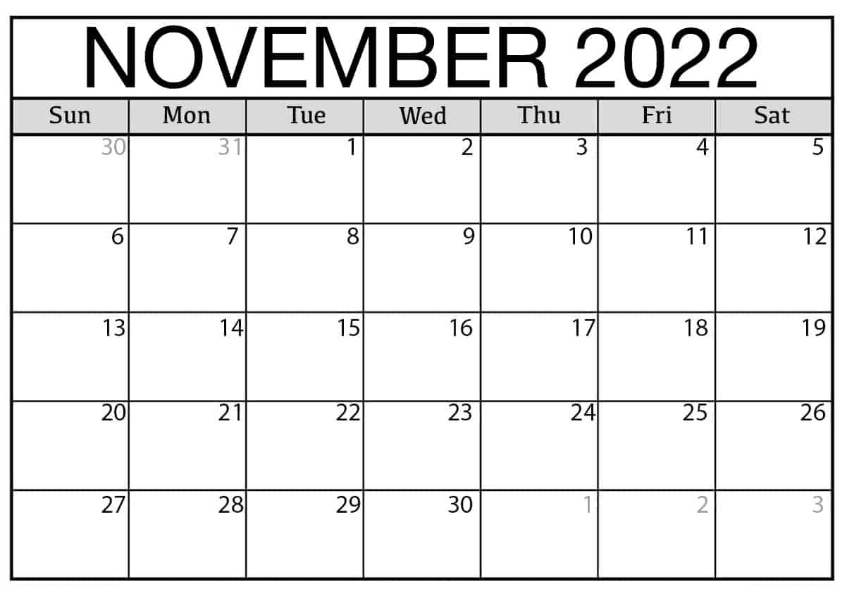 November 2022 Printable Calendar PDF