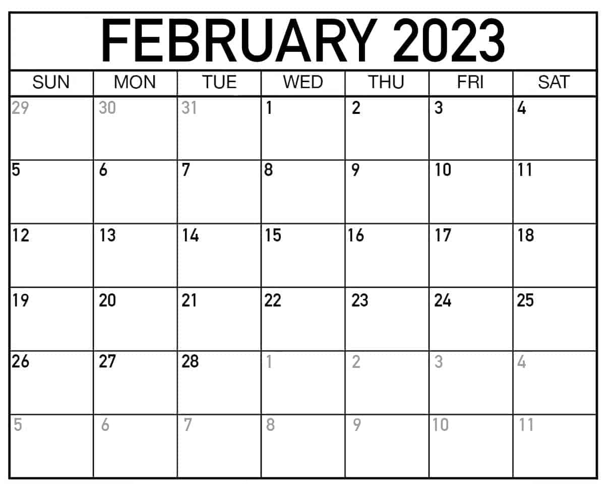 Printable February 2023 Calendar New