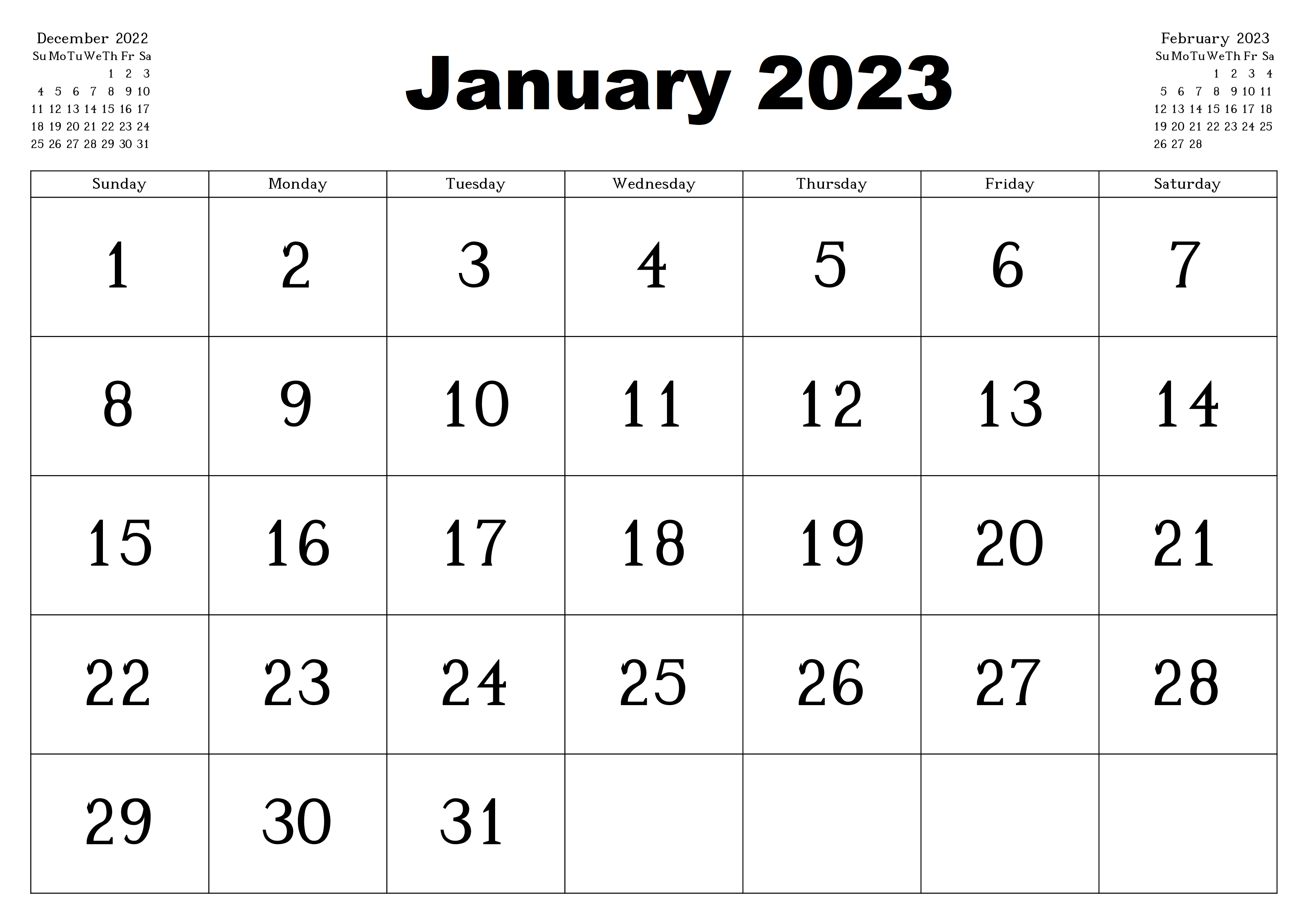 Printable January 2023 Calendar