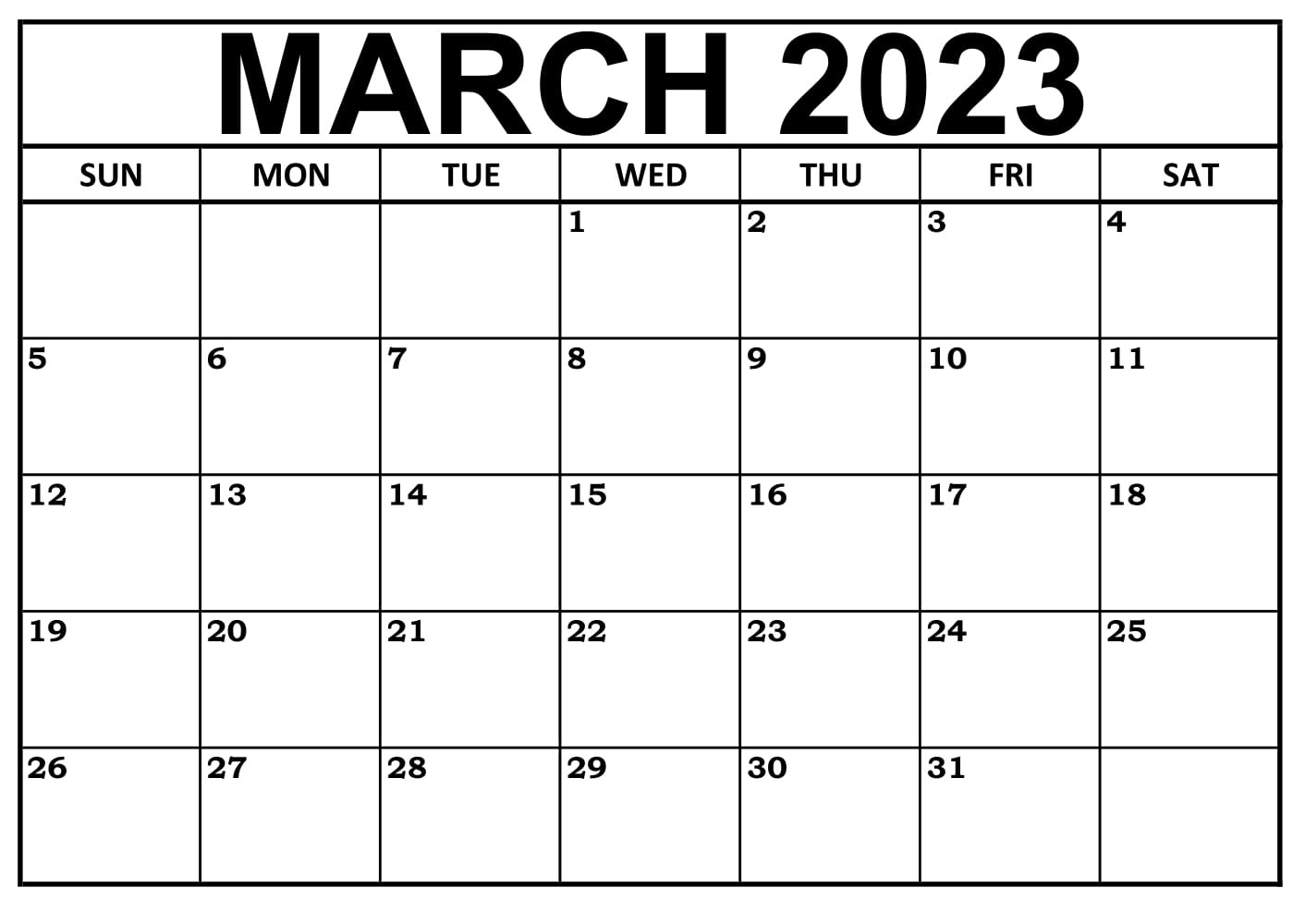Printable March 2023 Calendar Template