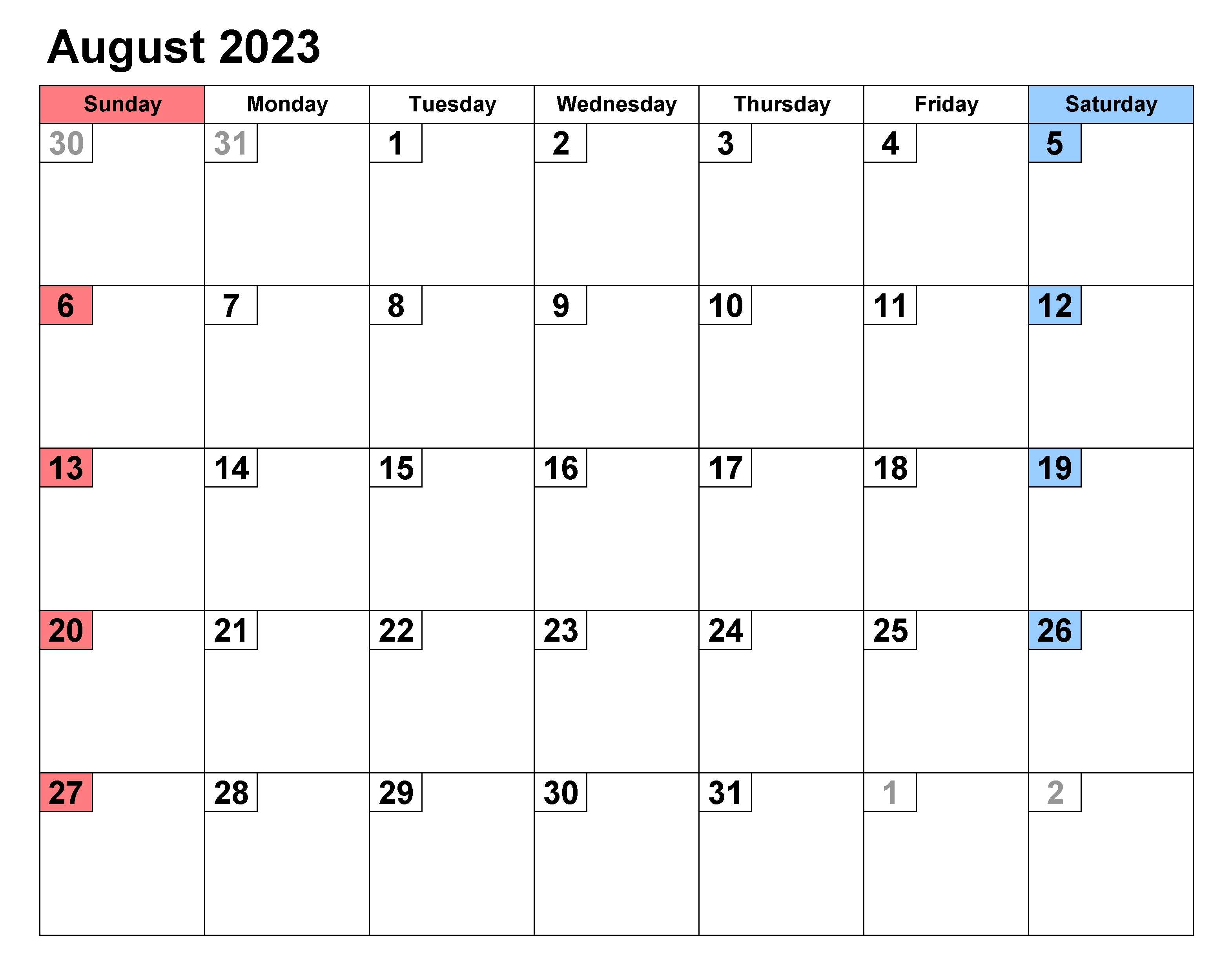 August 2023 Calendar With Holidays Excel