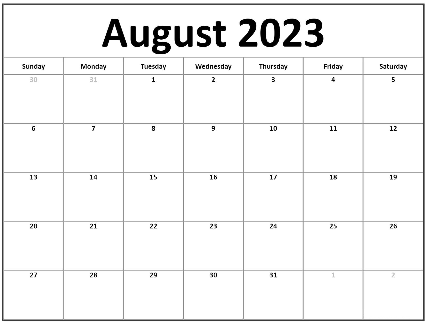 August 2023 Calendar With Holidays PDF