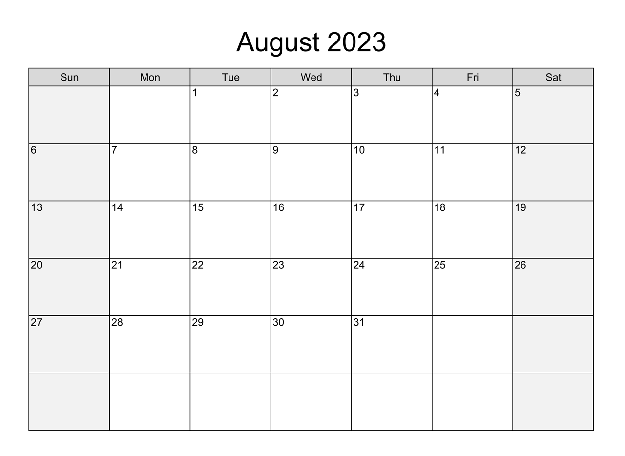 Blank August 2023 Calendar PDF