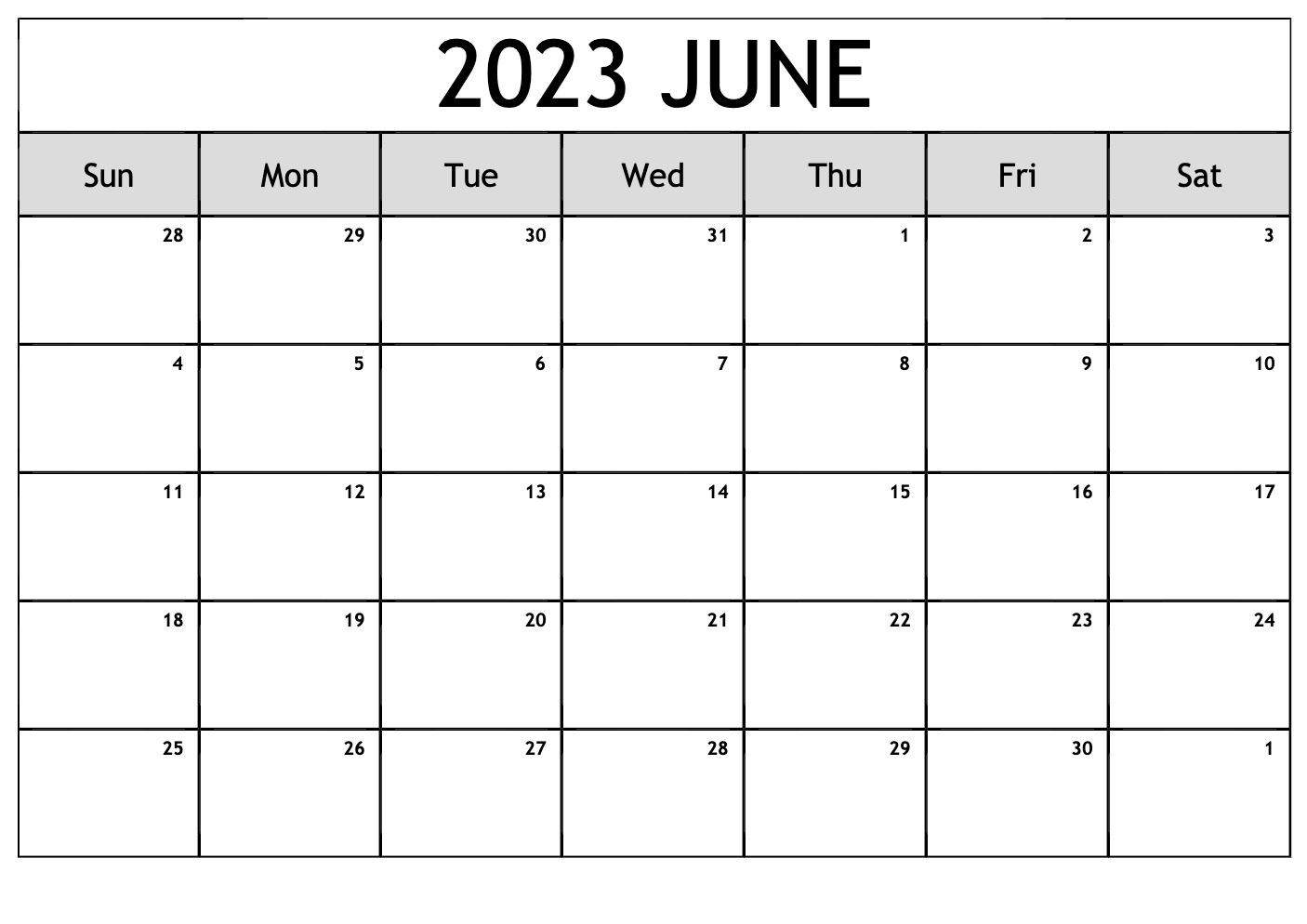 Blank June 2023 Calendar