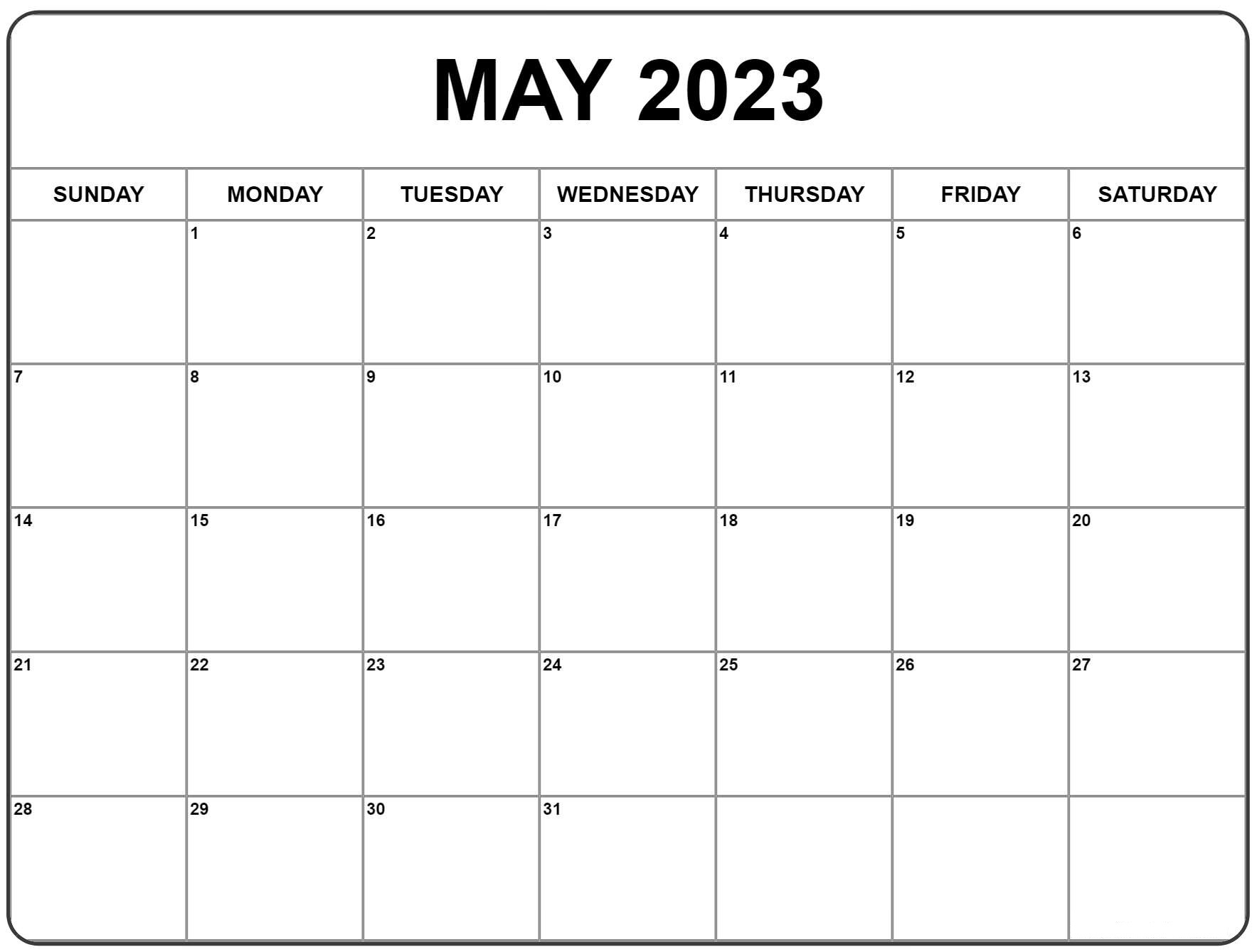 Blank May 2023 Monthly Calendar