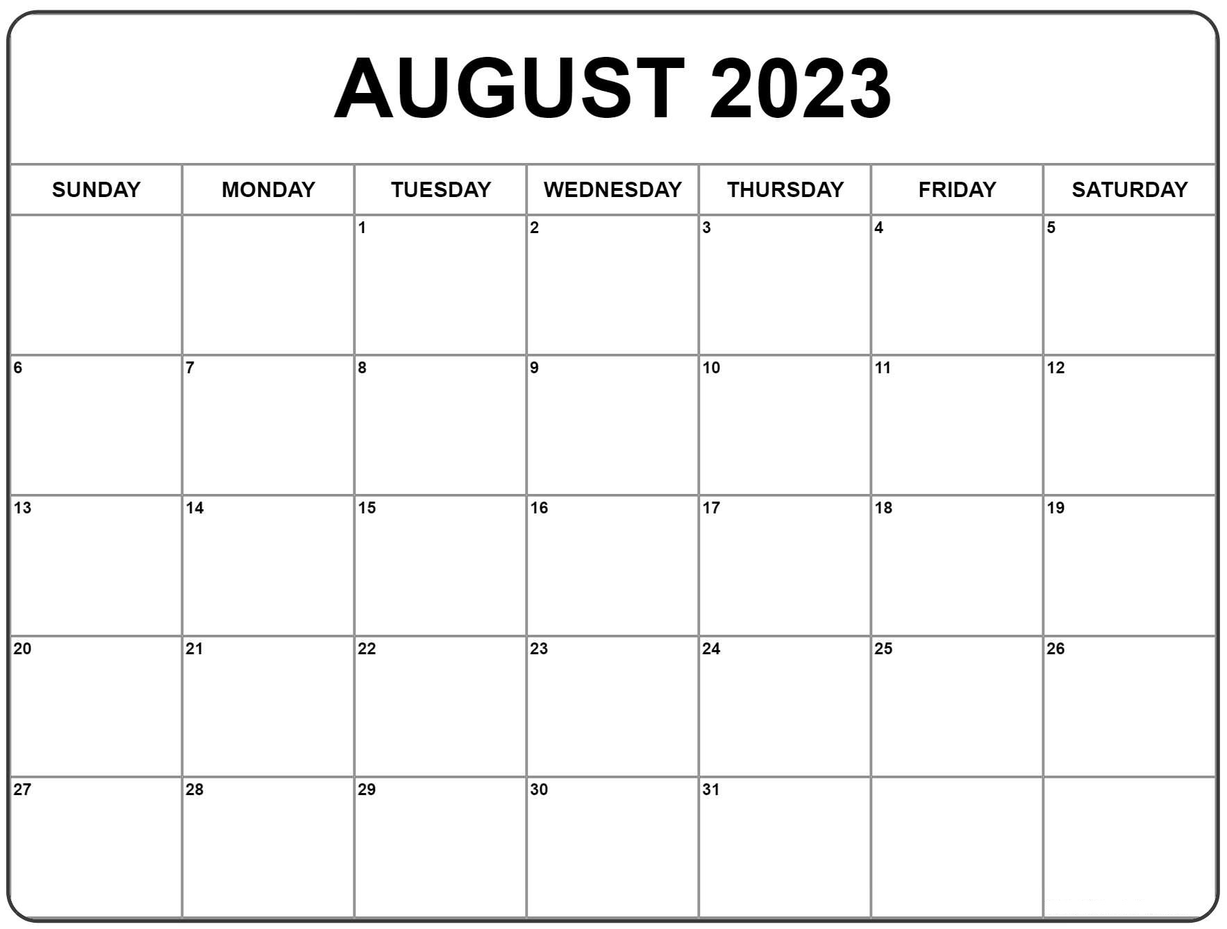 Cute August 2023 Calendar PDF