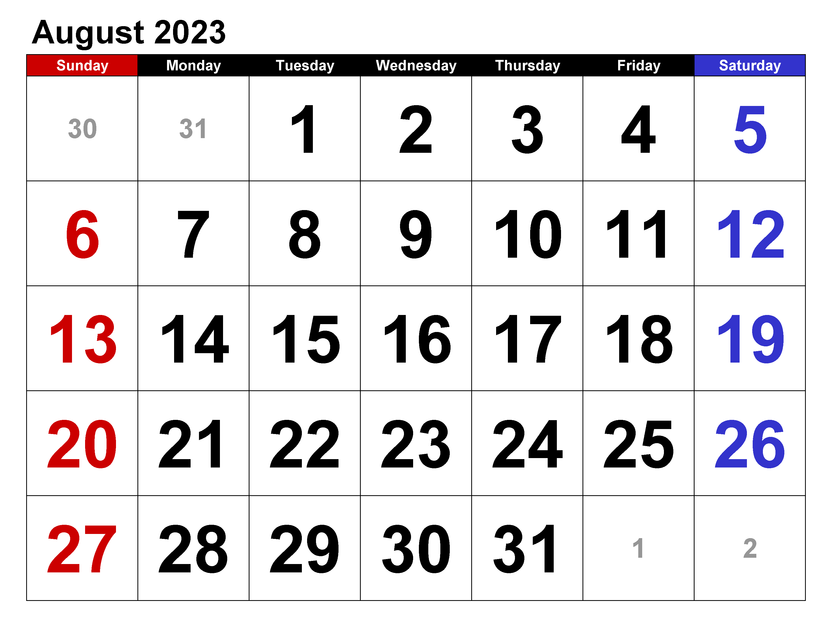Cute August 2023 Printable Calendar